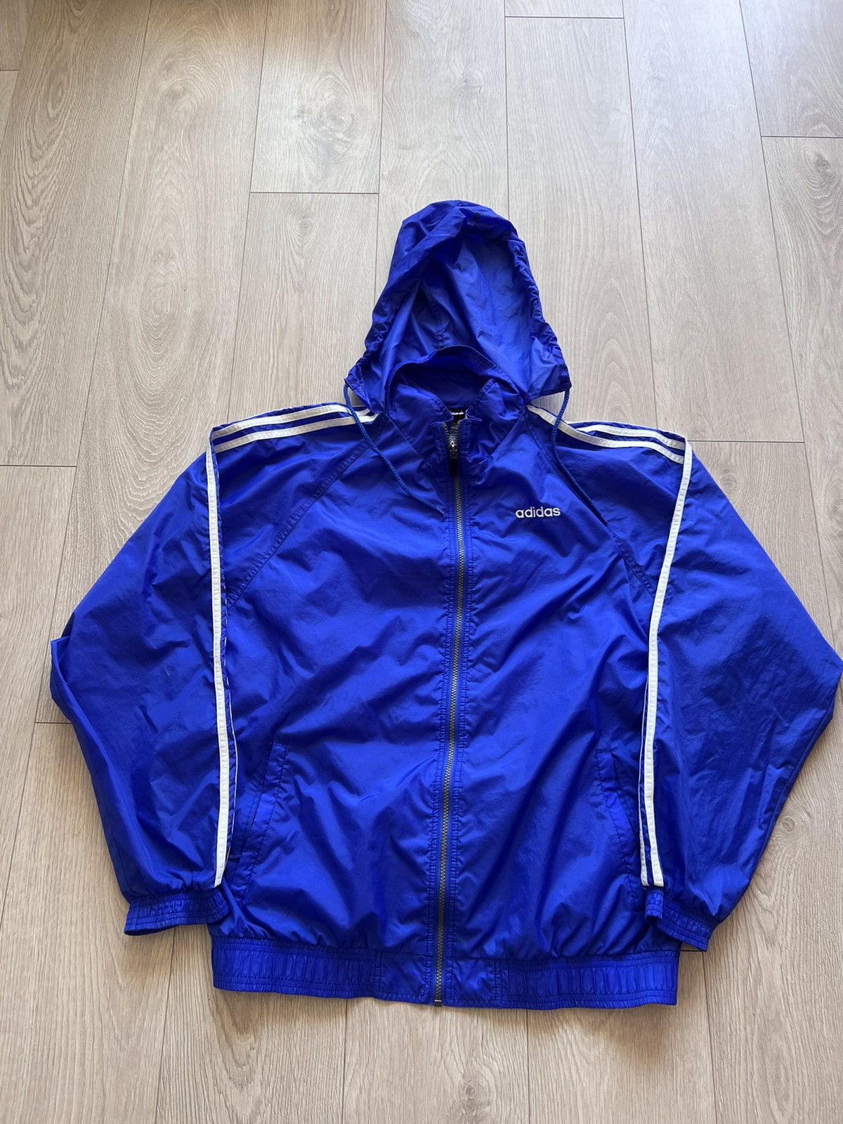 Adidas × Vintage Vintage 90s Adidas Windbreaker Light Track Jacket W / Hood Size US L / EU 52-54 / 3 - 2 Thumbnail