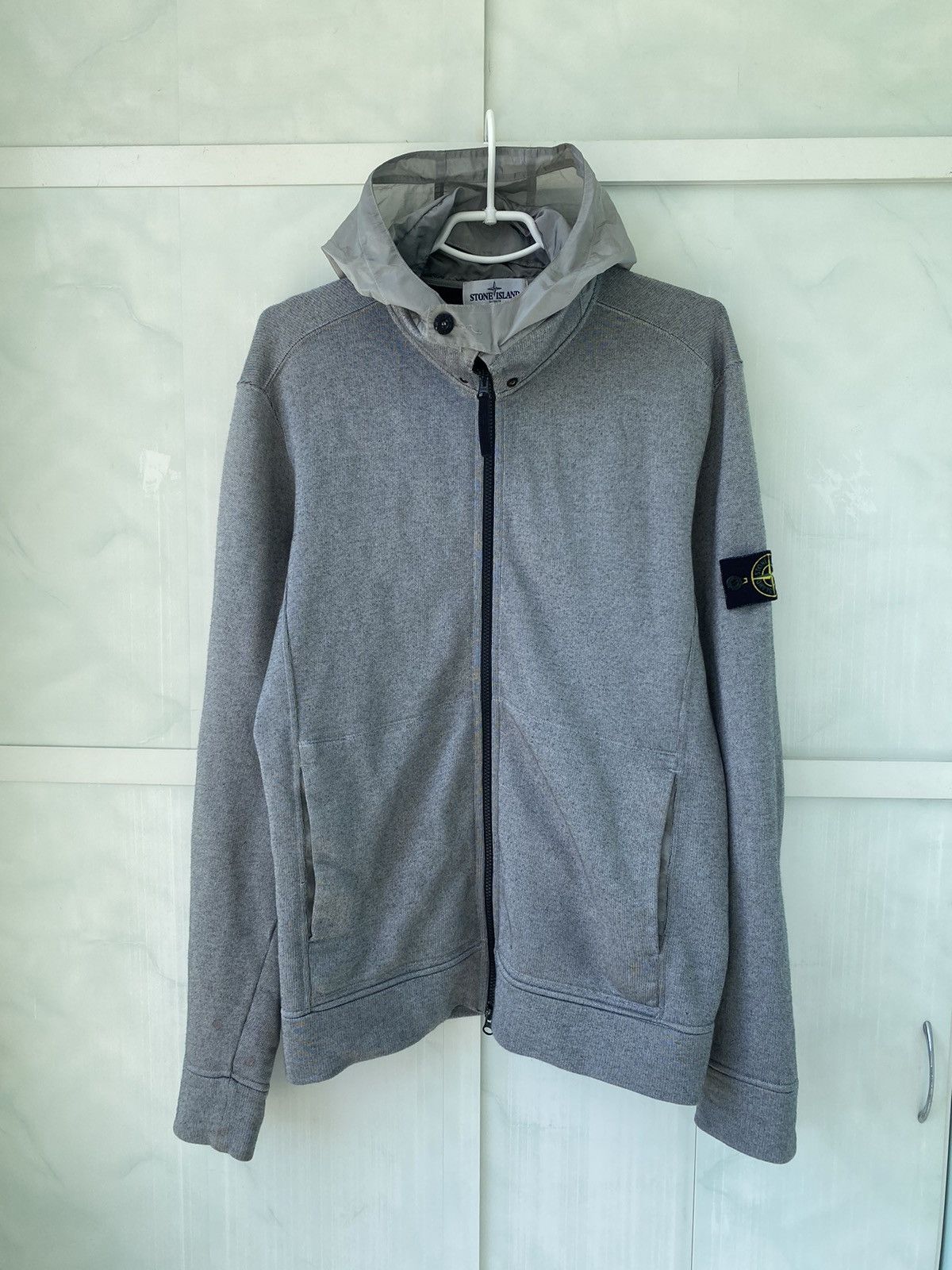 image of Archival Clothing x Stone Island Zip Up Hoodie W/removeable Nylon Hood in Grey, Men's (Size XL)