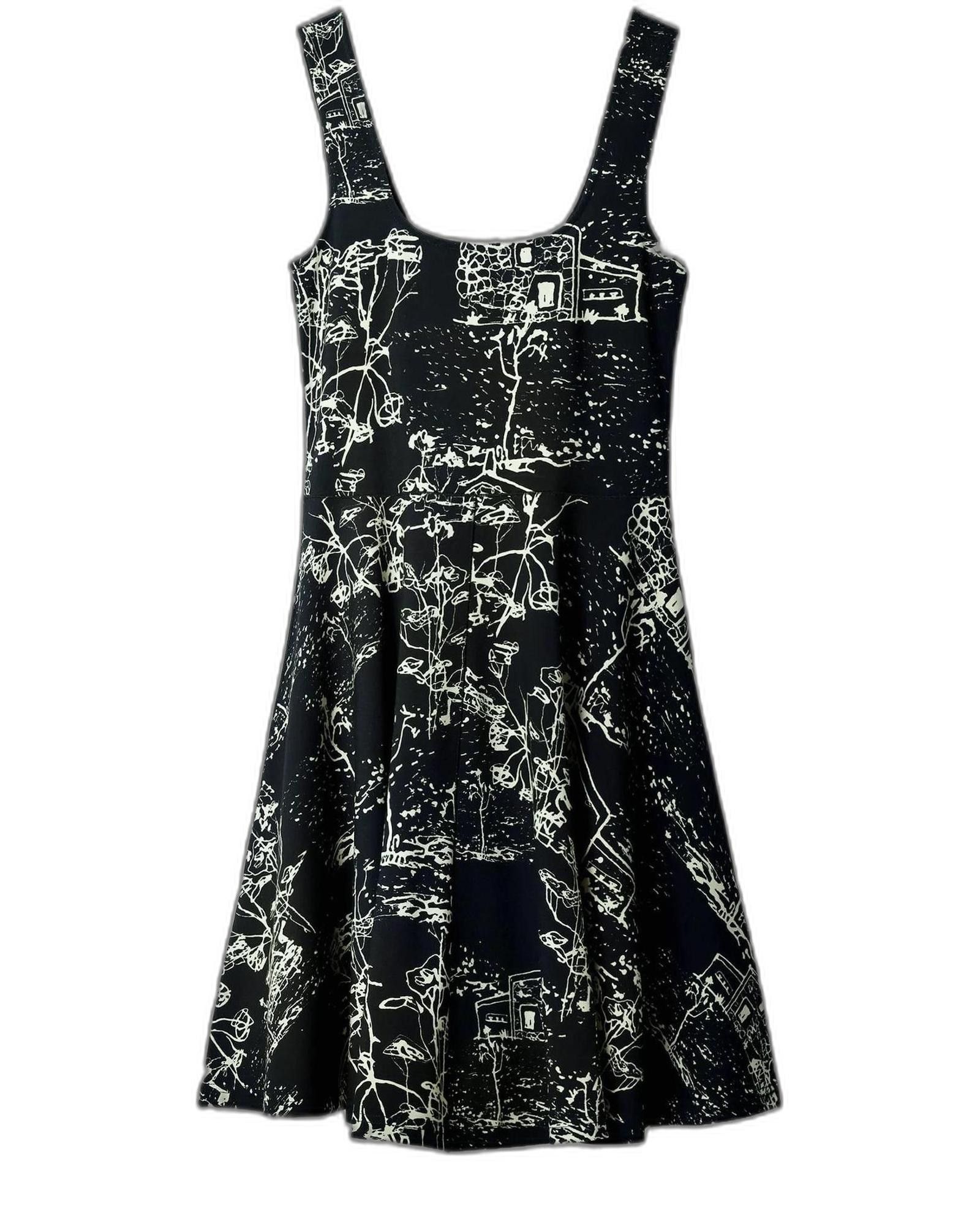 image of Desigual Printed Sleeveless Square Neckline Dress in Black, Women's (Size XS)