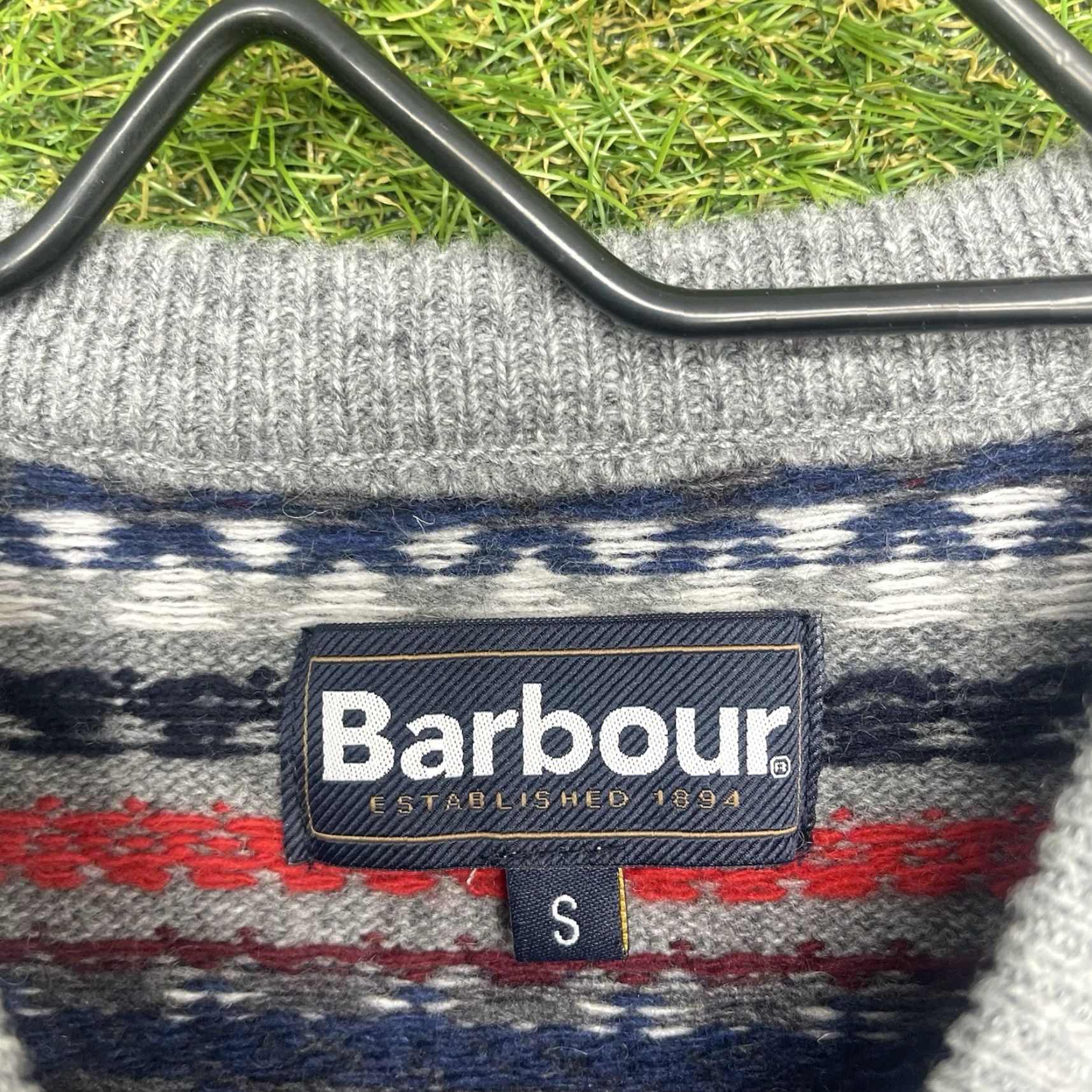 Barbour VINTAGE Barbour Wool Sweater Mens S Gray Crew Neck Pullover 90s Fair Isle Knit Twill Tartan Size US S / EU 44-46 / 1 - 6 Thumbnail