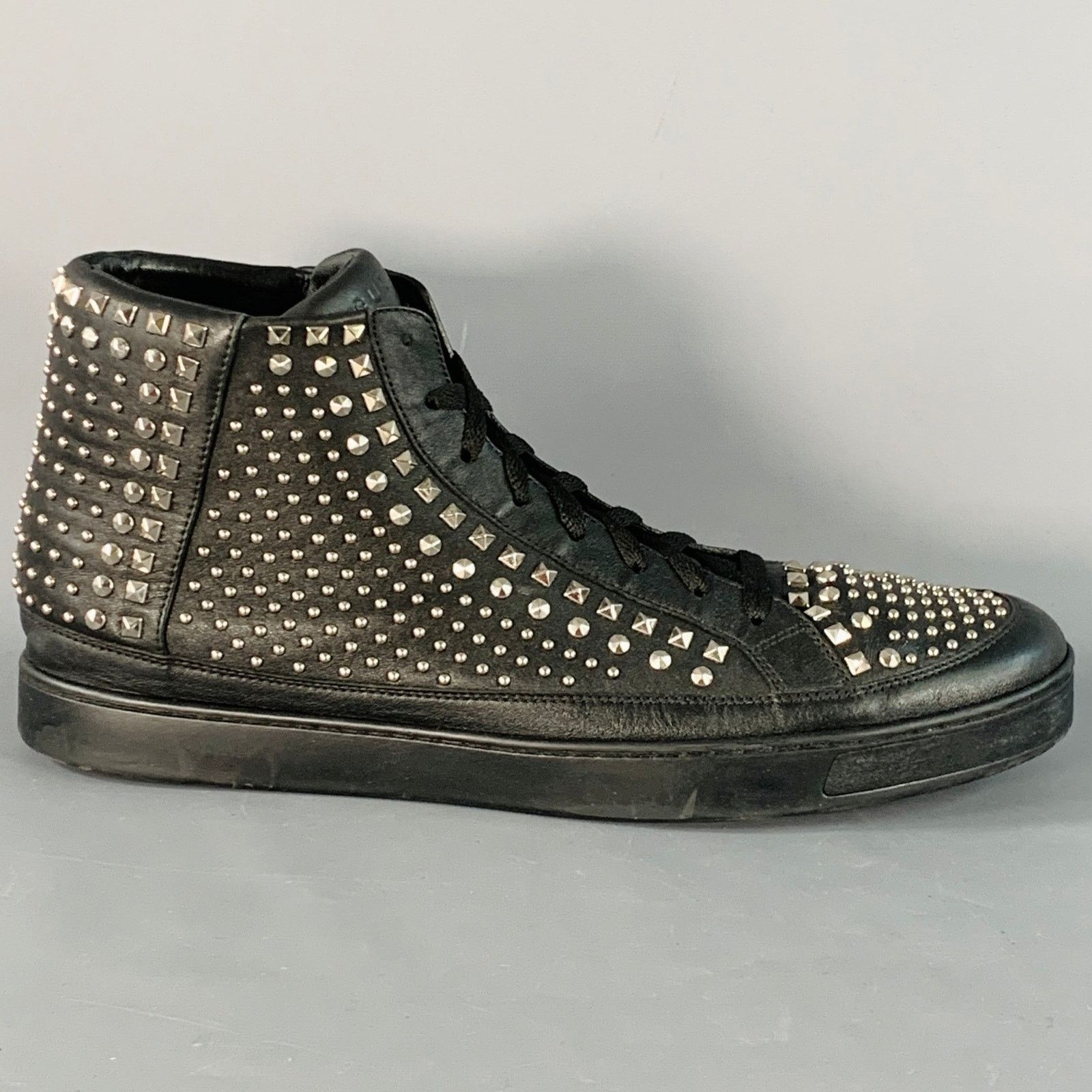 Gucci GUCCI 14 Black Silver Studded Leather High Top Sneakers Size US 14 / EU 47 - 2 Thumbnail