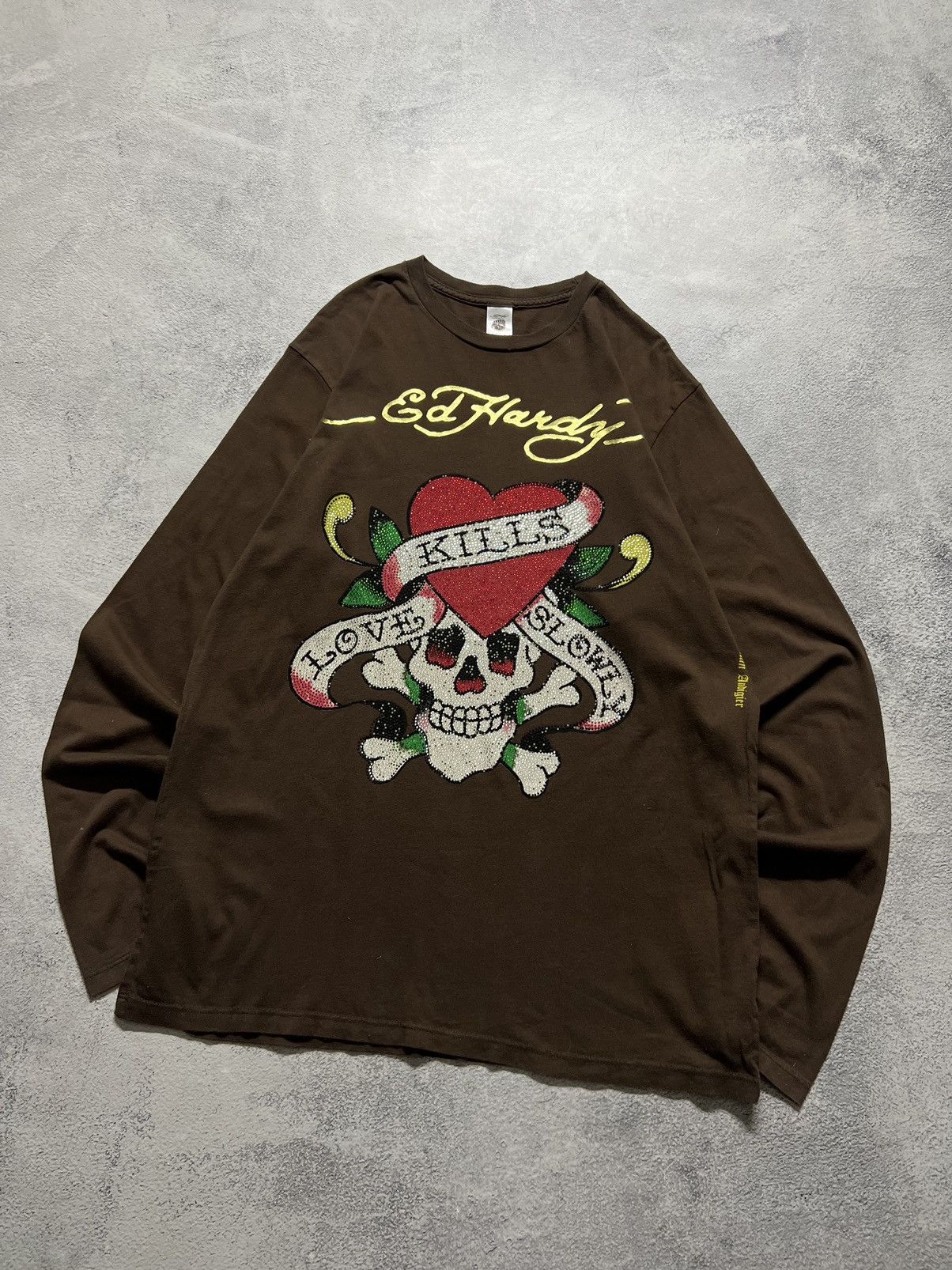 Ed Hardy Vintage Y2k Ed Hardy Brown 🤎 Skull☠️ Crazy Long Sleeve 00’s Size US L / EU 52-54 / 3 - 4 Thumbnail