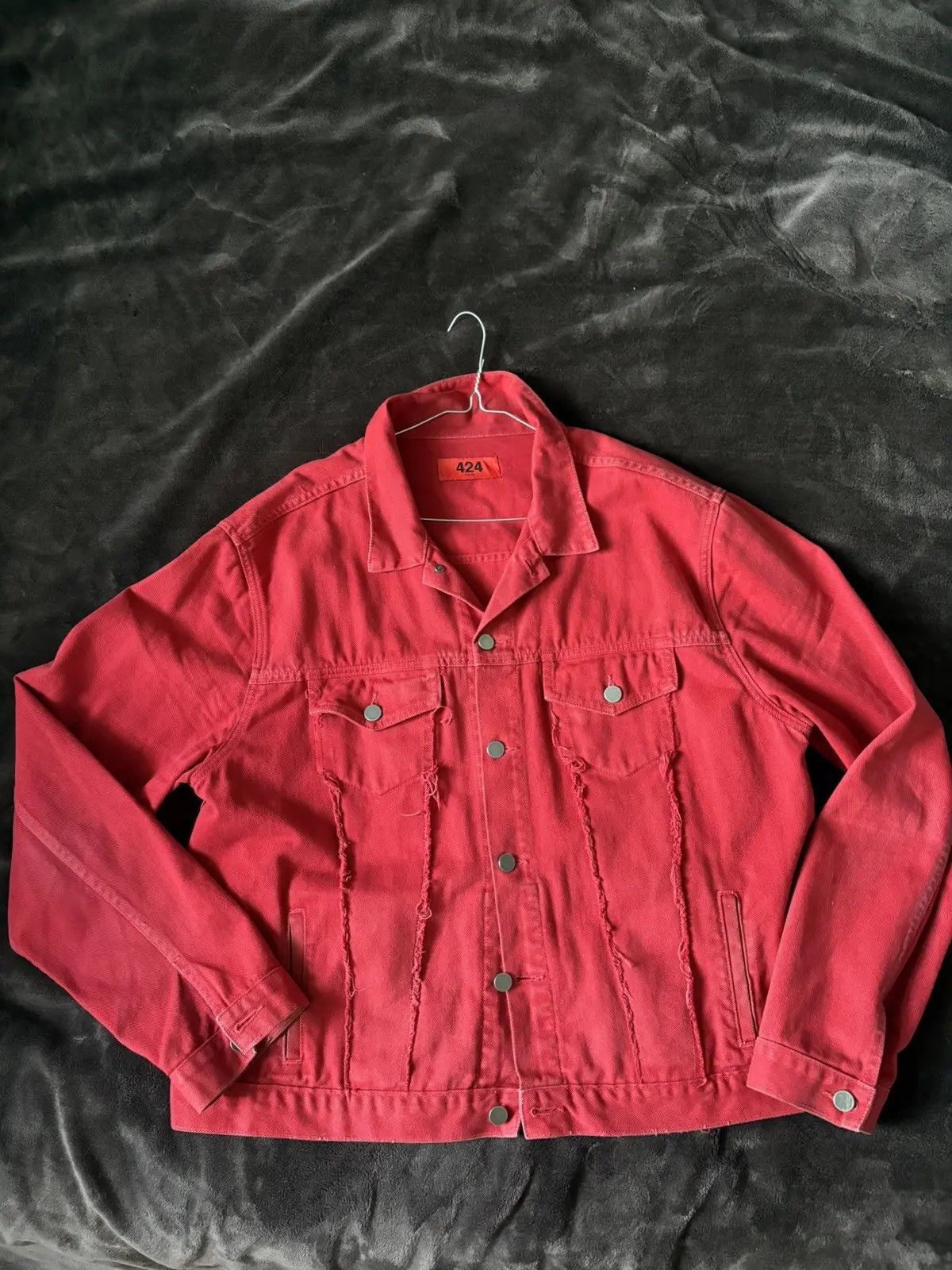424 424 Red Denim Marshall Trucker Jacket Size US XXL / EU 58 / 5 - 2 Thumbnail