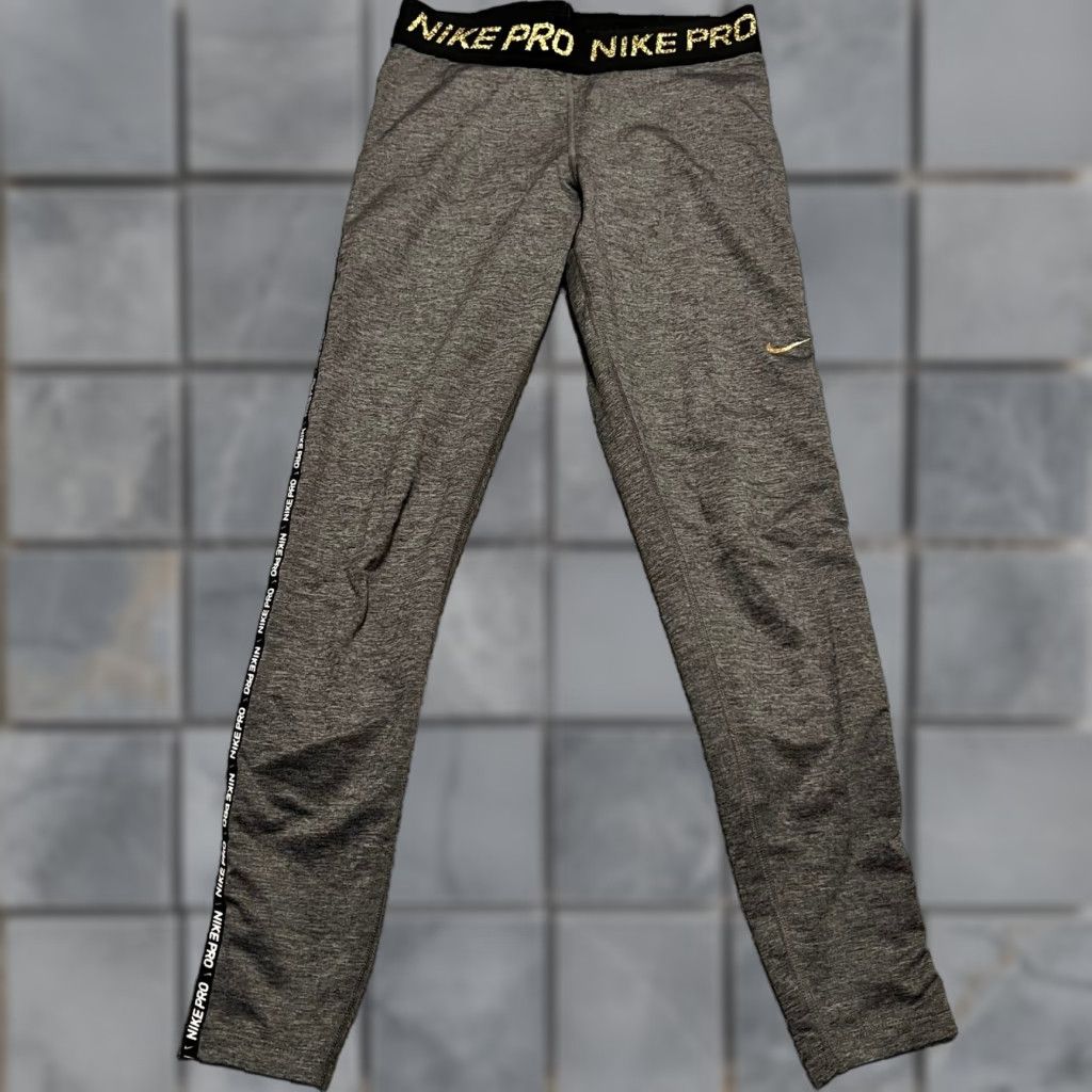 Nike Nike Pro Leggings Pants Womens Small Gray Gold Ankle Full Length Leggings S Womens Size 28" / US 6 / IT 42 - 1 Thumbnail