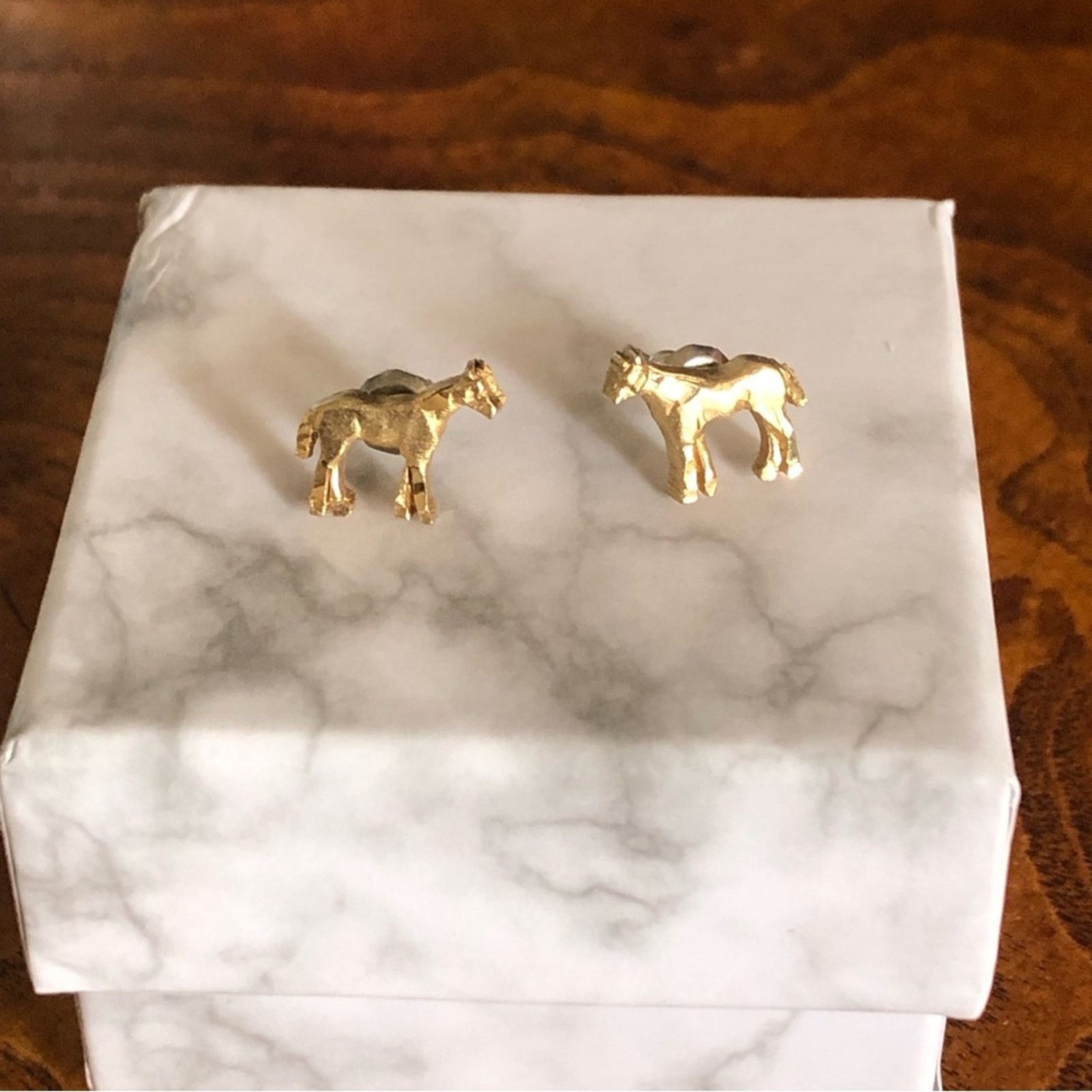 Jewelry Diamond cut matte gold tone horse pierced earrings Size ONE SIZE - 1 Thumbnail