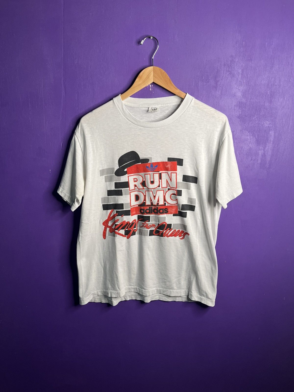 Adidas × Band Tees × Vintage Vintage 80s Adidas RUN DMC kings from queens t-shirt Size US L / EU 52-54 / 3 - 1 Thumbnail