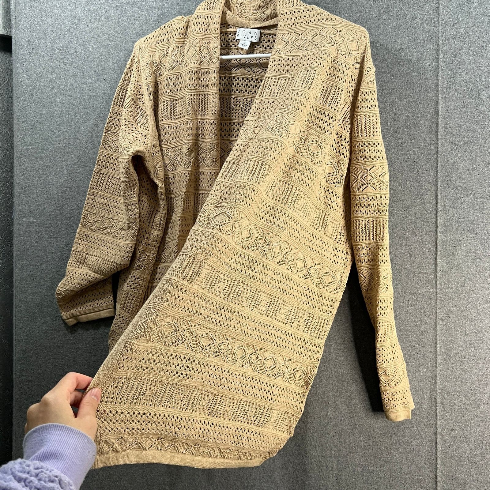 Other Joan Rivers Crochet Stripe Open Front Cardigan Khaki, Medium Size M / US 6-8 / IT 42-44 - 4 Thumbnail