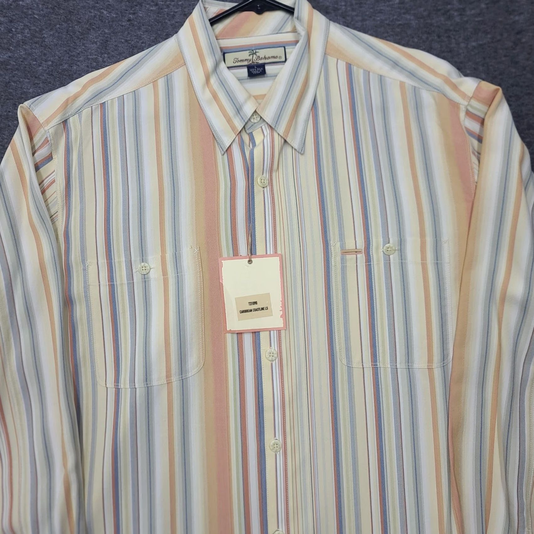 Tommy Bahama Tommy Bahama Shirt Men L Long Sleeve Striped Silk Button-Up Coastal Beach Tropical 100% Silk Multicolor Button-Down Casual Regular Shirt Mens Size US L / EU 52-54 / 3 - 5 Thumbnail