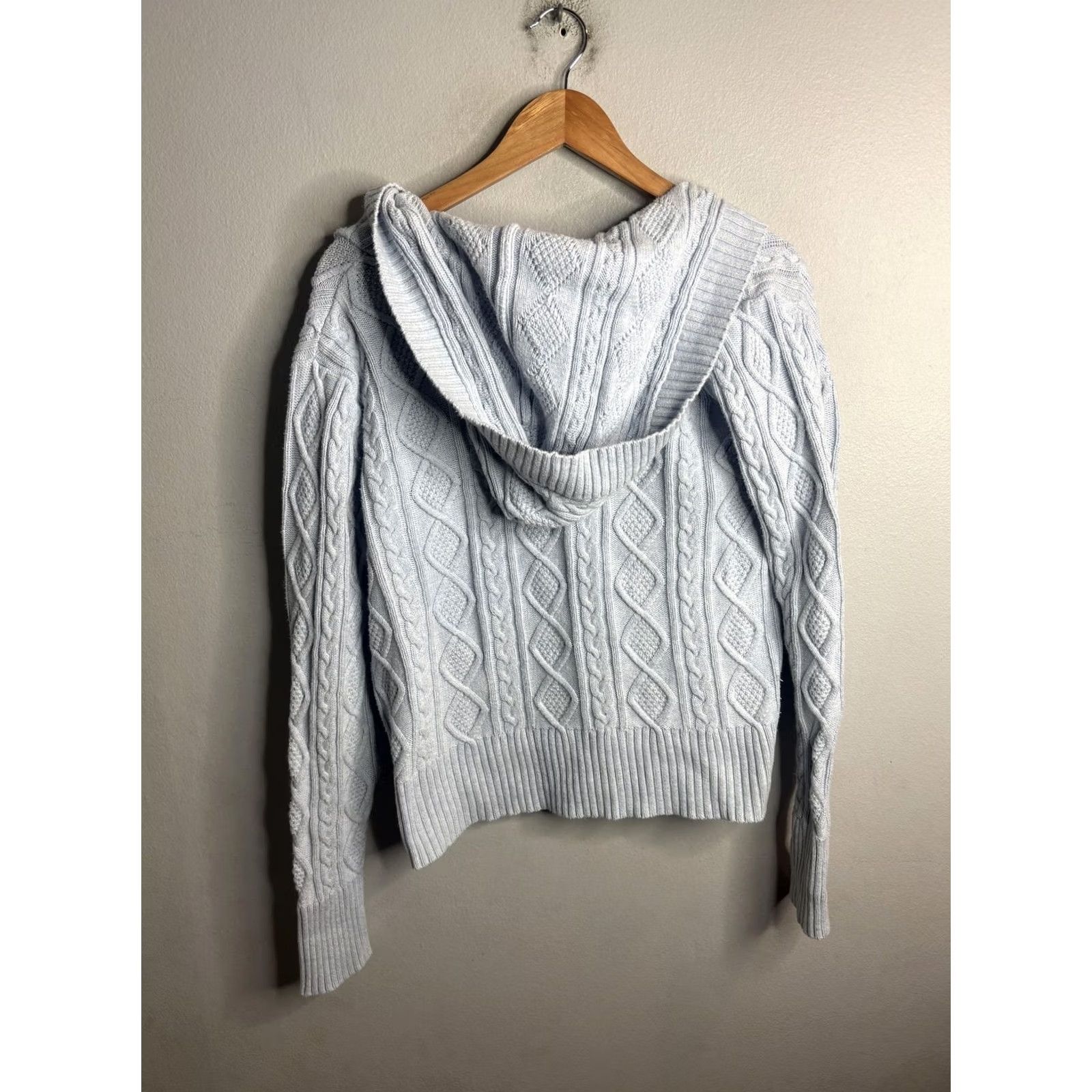 Vintage Polo Jeans Co. Ralph Lauren Sweater Womens Medium Blue Cable Knit Hooded V Neck pullover casual Size M / US 6-8 / IT 42-44 - 4 Thumbnail