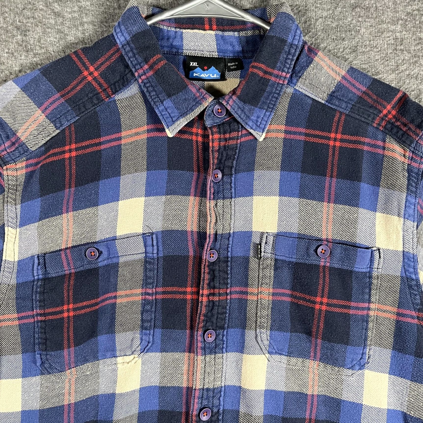 KAVU KAVU Shirt Mens 2XL Blue Plaid Flannel Button Up Long Sleeve Casual Outdoor Size US XXL / EU 58 / 5 - 2 Thumbnail