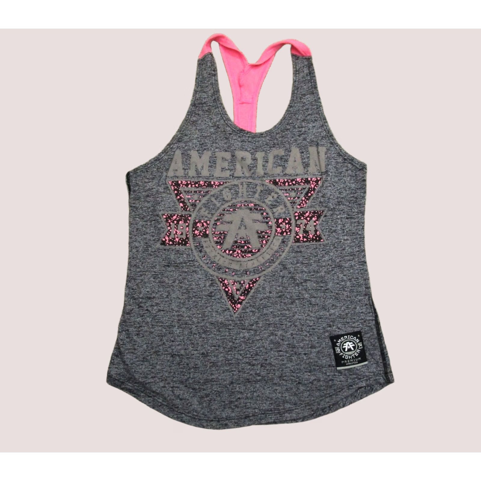 Vintage American Fighter Tank Top Women XS Gray Sleeveless Cotton Poly Regular Tank Ladies Sports Gym Running MMA Training Shirt Size XS / US 0-2 / IT 36-38 - 1 Thumbnail