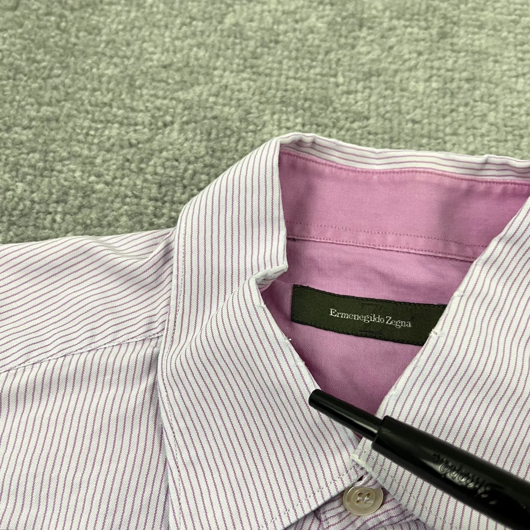 Ermenegildo Zegna Ermenegildo Zegna Dress Shirt Mens Medium White Purple Striped Button Down Long Sleeve Size 40R - 7 Thumbnail