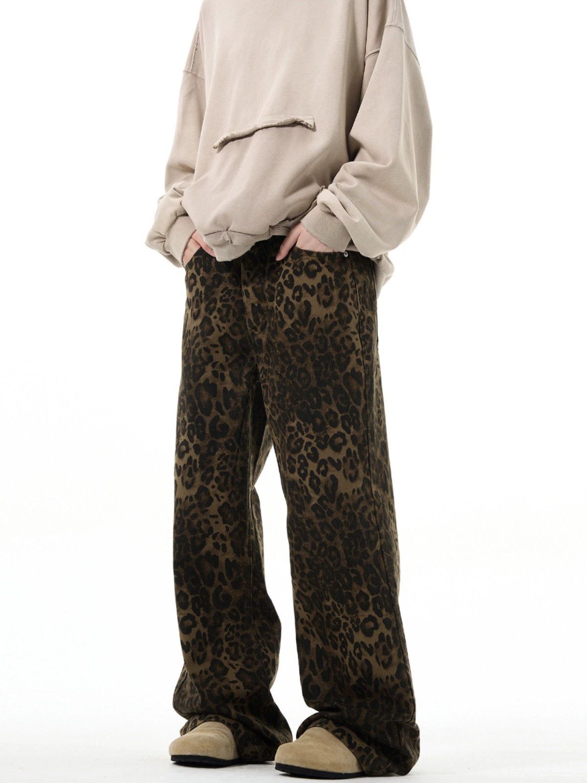 Vintage American street retro men's loose straight leopard jeans Size US 32 / EU 48 - 2 Thumbnail