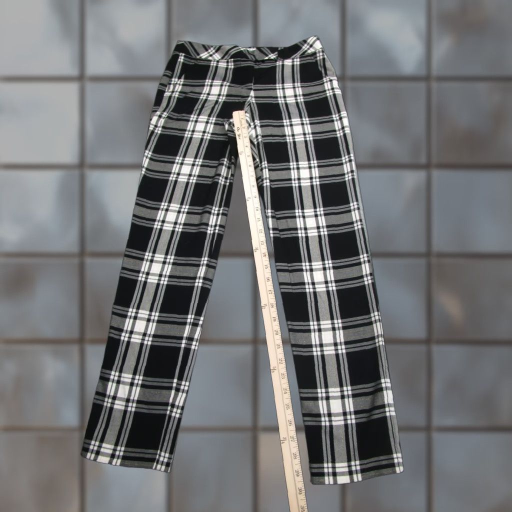Trina Turk Trina Turk Pants Womens 2 Black White Plaid Straight Leg Dress Career Stretch Size 26" / US 2 / IT 38 - 1 Thumbnail