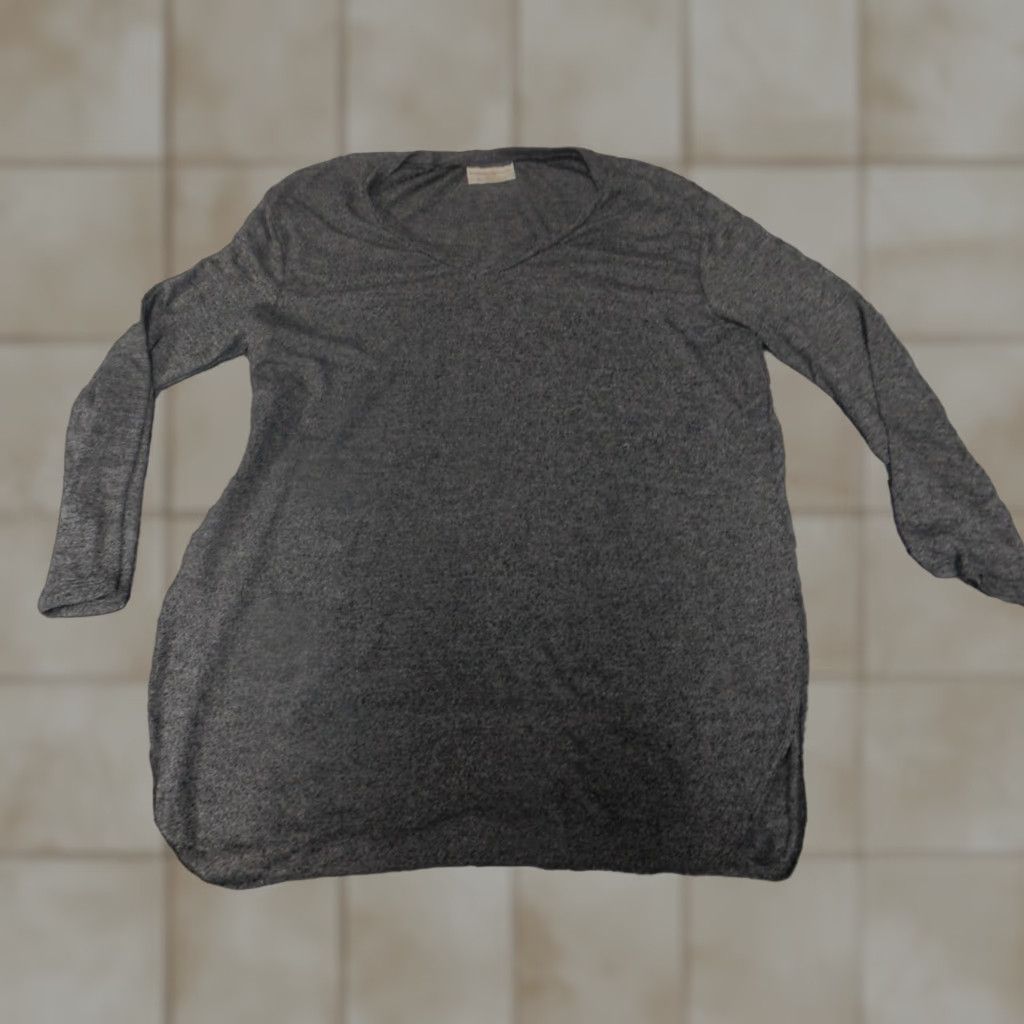 Vintage Bobbie Brooks Womens Blouse XL Gray Crew Neck Long Sleeve Pullover Stretch Casual Regular Cotton Rayon Solid Basic Classic Shirt Women Size XL / US 12-14 / IT 48-50 - 1 Thumbnail