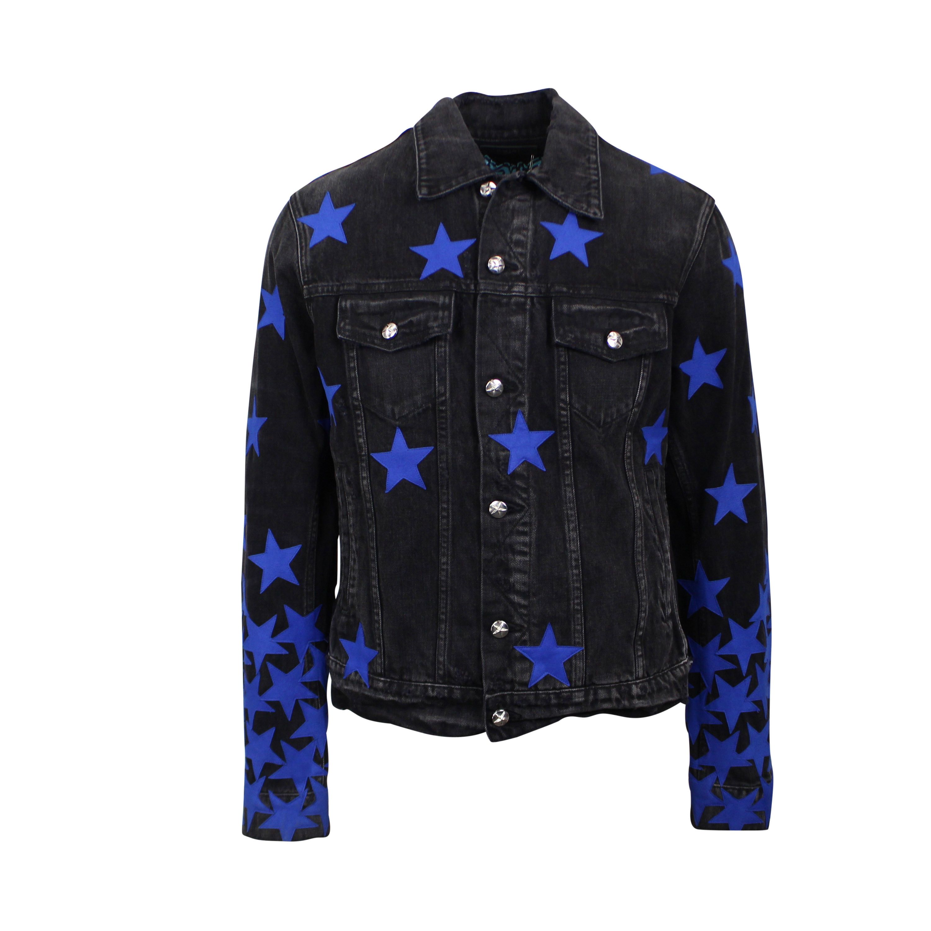 Image of Amiri Chemist Star Trucker Aged Black Denim Jackets Size Xl, Men's