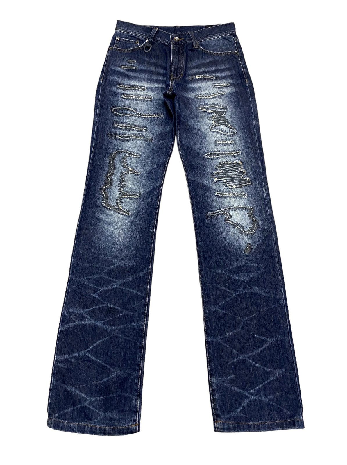 Le Grande Bleu (L.G.B.) Very Rare Vintage Brand Semantic Design Ripped Jeans 1990s Size US 30 / EU 46 - 1 Thumbnail