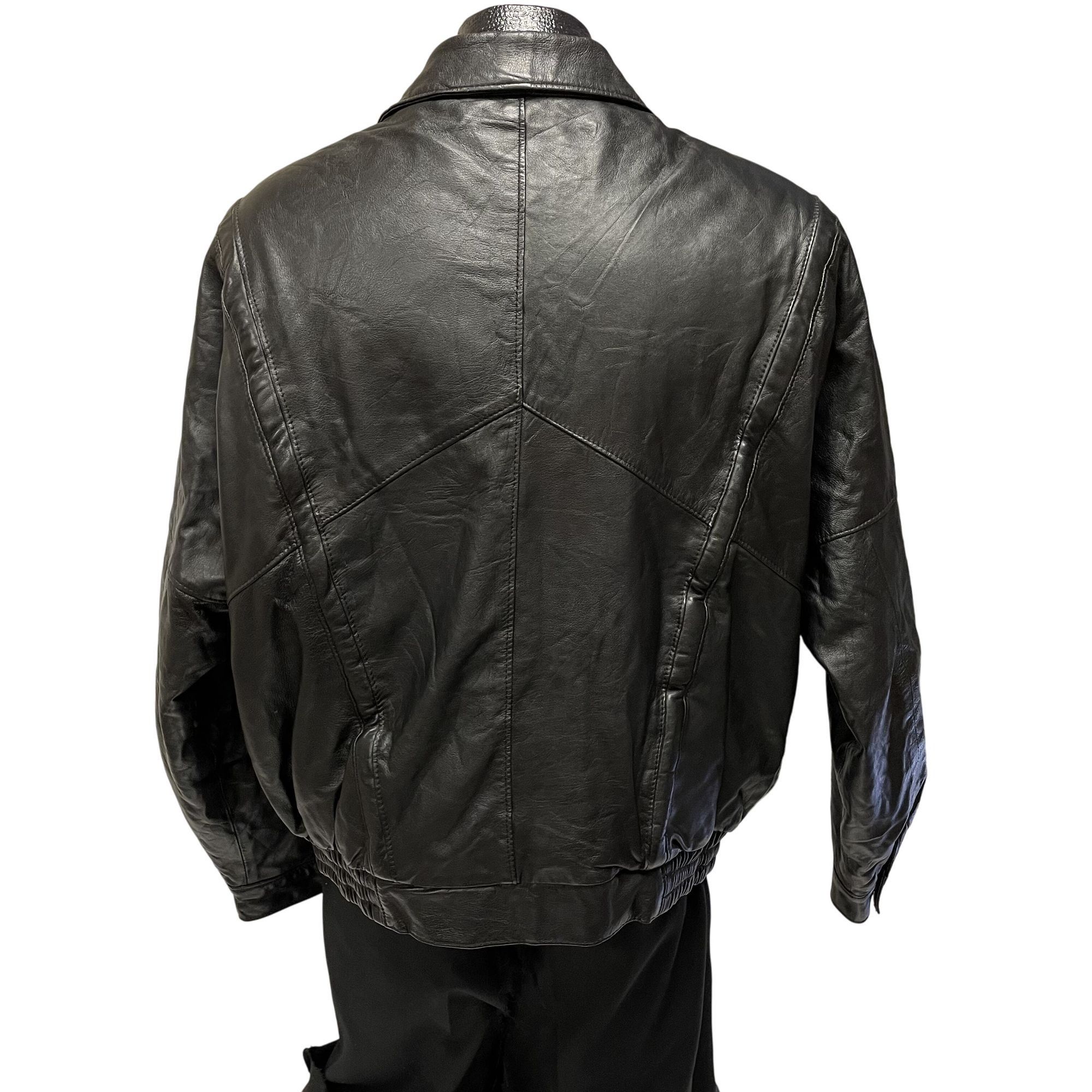 Other 80 90’s Black Leather BOMBER MOTORCYCLE BIKER Jacket 46 L Size US XL / EU 56 / 4 - 3 Thumbnail
