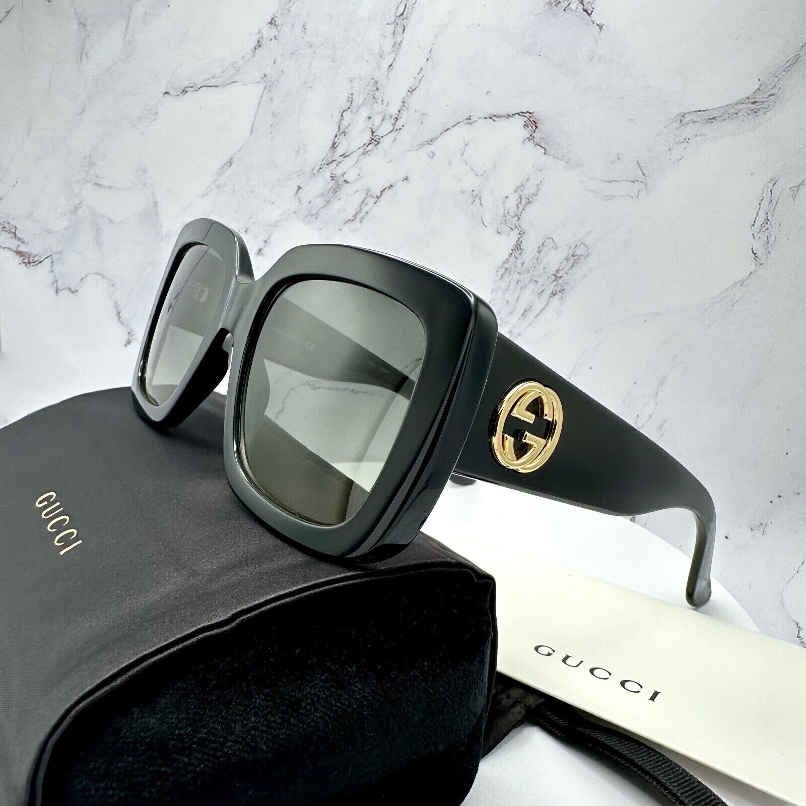 Gucci New Gucci Sunglasses New Black Gold GG Metal Logo Authentic Size ONE SIZE - 10 Thumbnail