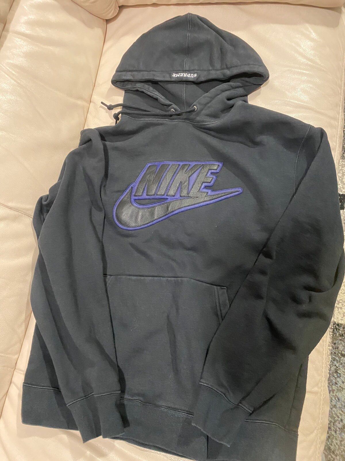 Supreme Nike Leather Applique Hooded Sweatshirt