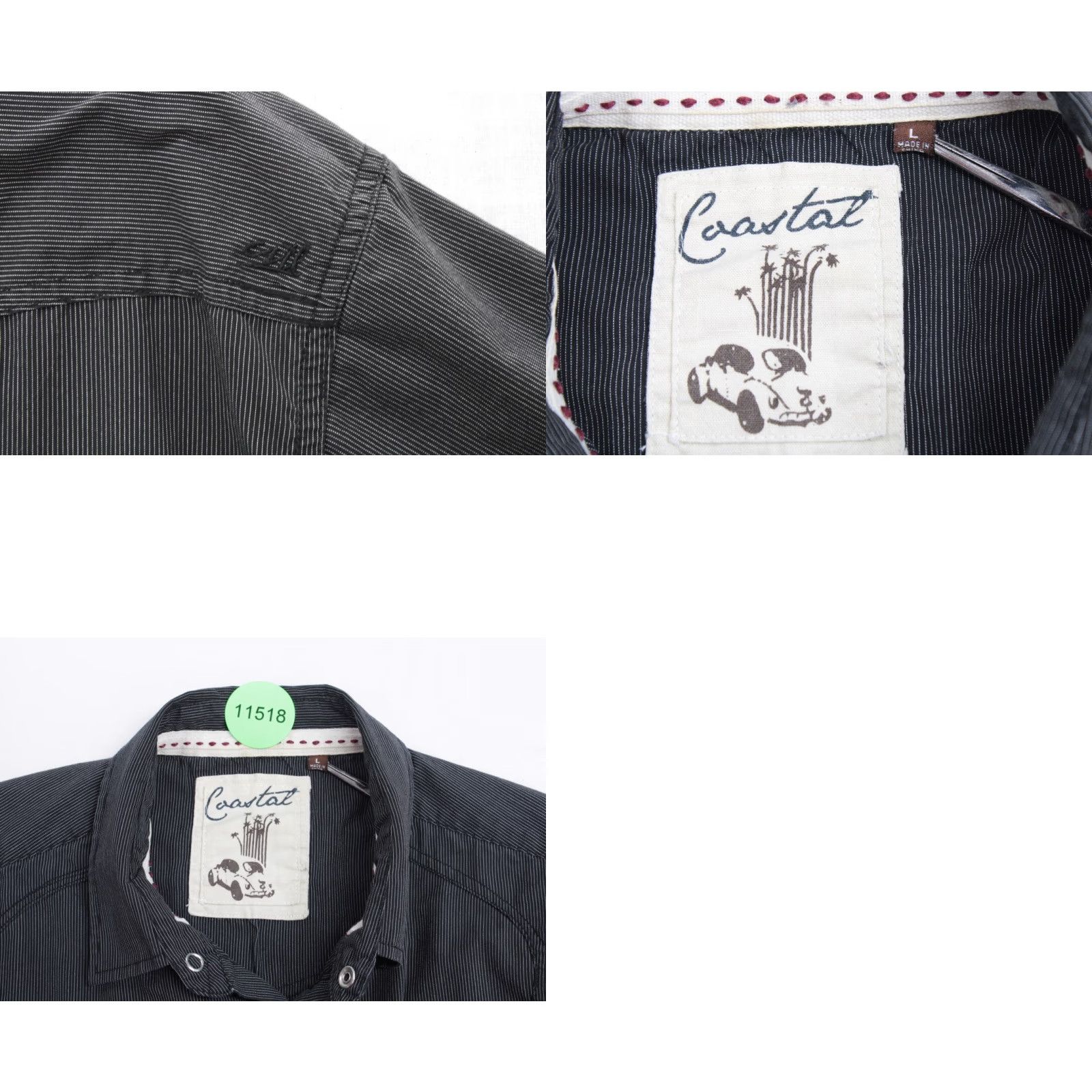 Vintage Coastal Clothing Co Shirt Men's Large Snaps Short Sleeve Black White Pin stripe Size US L / EU 52-54 / 3 - 8 Thumbnail