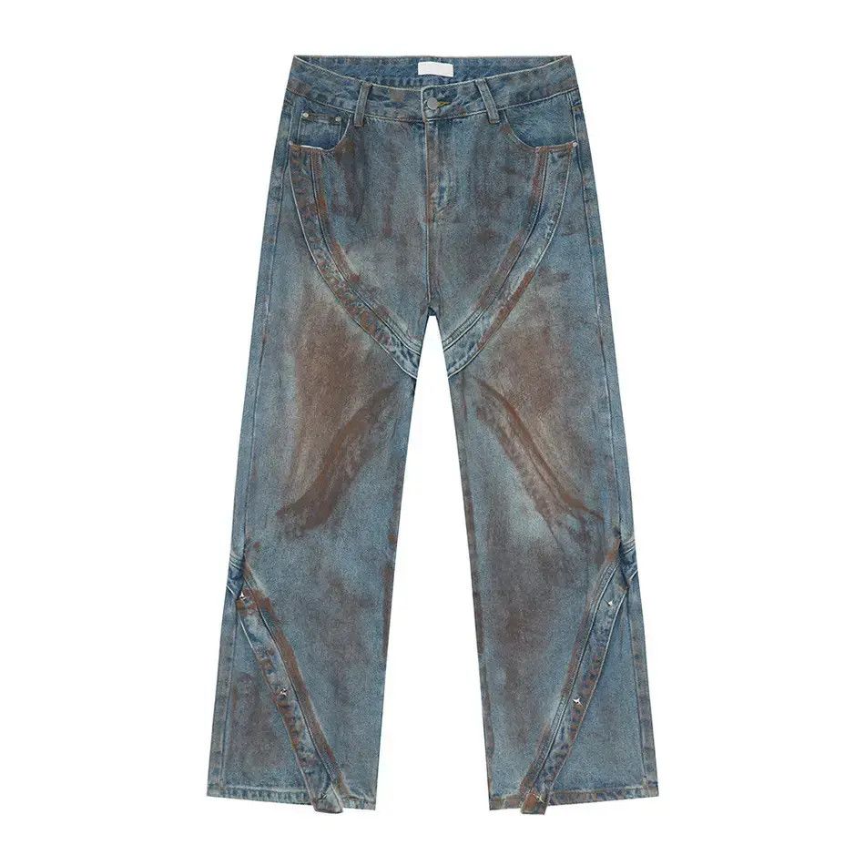 Japanese Brand Retro loose dirty dye patchwork jeans Size US 32 / EU 48 - 3 Thumbnail