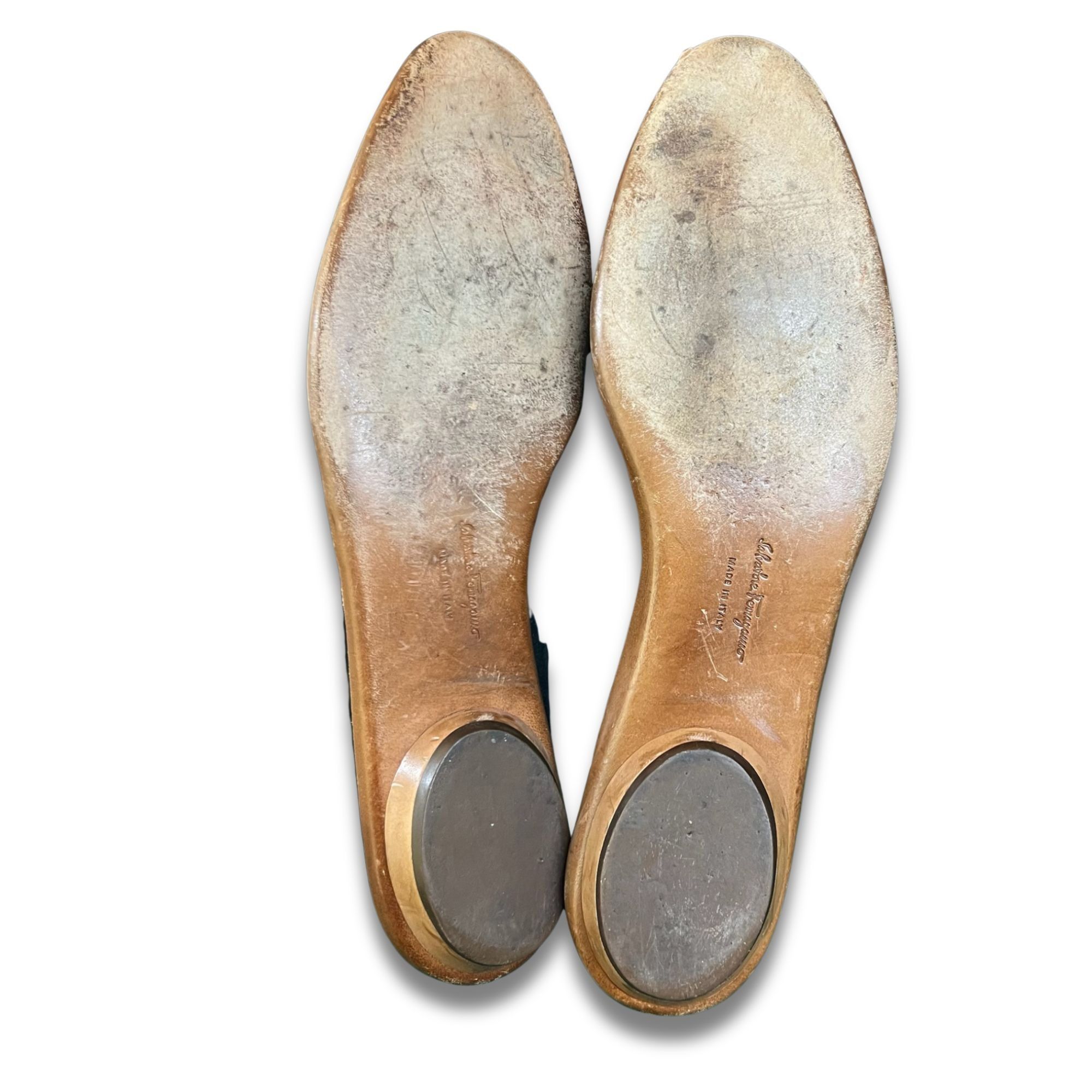 Salvatore Ferragamo FERRAGAMO Audrey Black Suede Flats With Leather Strap Made I Size US 7.5 / IT 37.5 - 4 Thumbnail