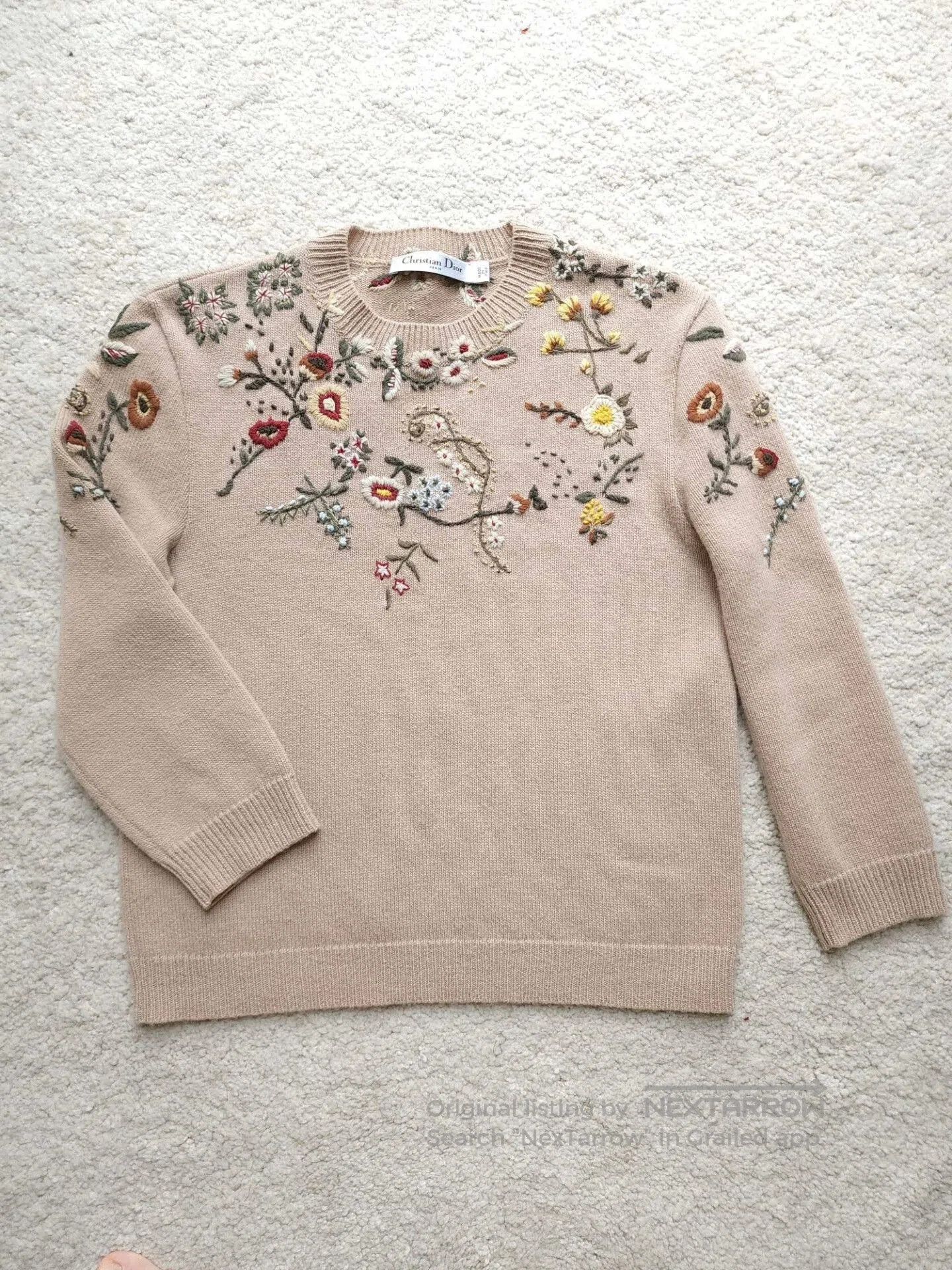 Christian Dior Floral Embroidered Knit Sweater.