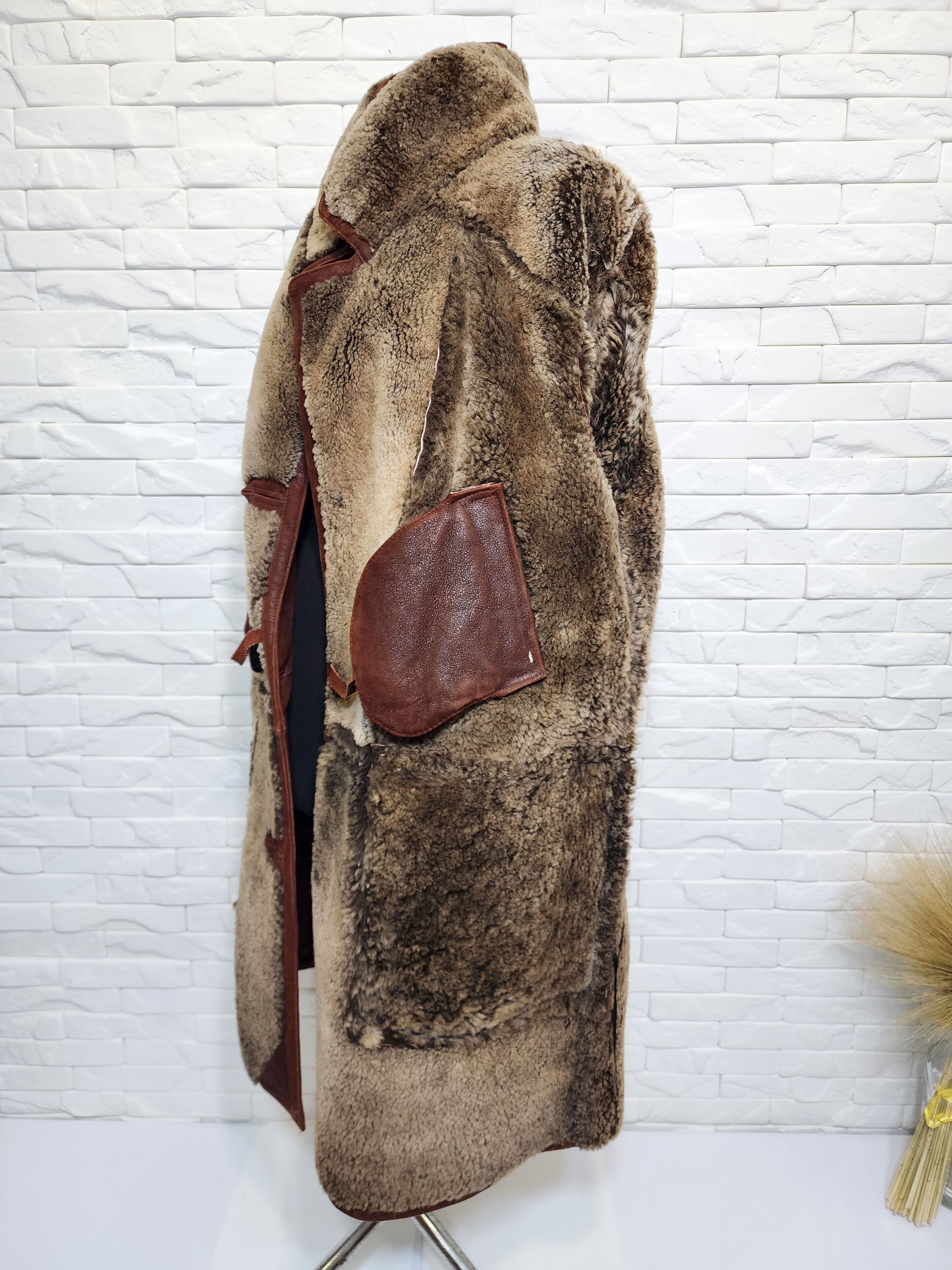 Genuine Leather Men's Brown Sheepskin Coat: Genuine Fur, Button Closure Size US XXL / EU 58 / 5 - 10 Thumbnail