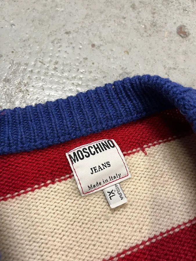 Moschino 2000s Moschino USA Flag Bootleg Red White Blue Wool Sweater Size US L / EU 52-54 / 3 - 9 Thumbnail