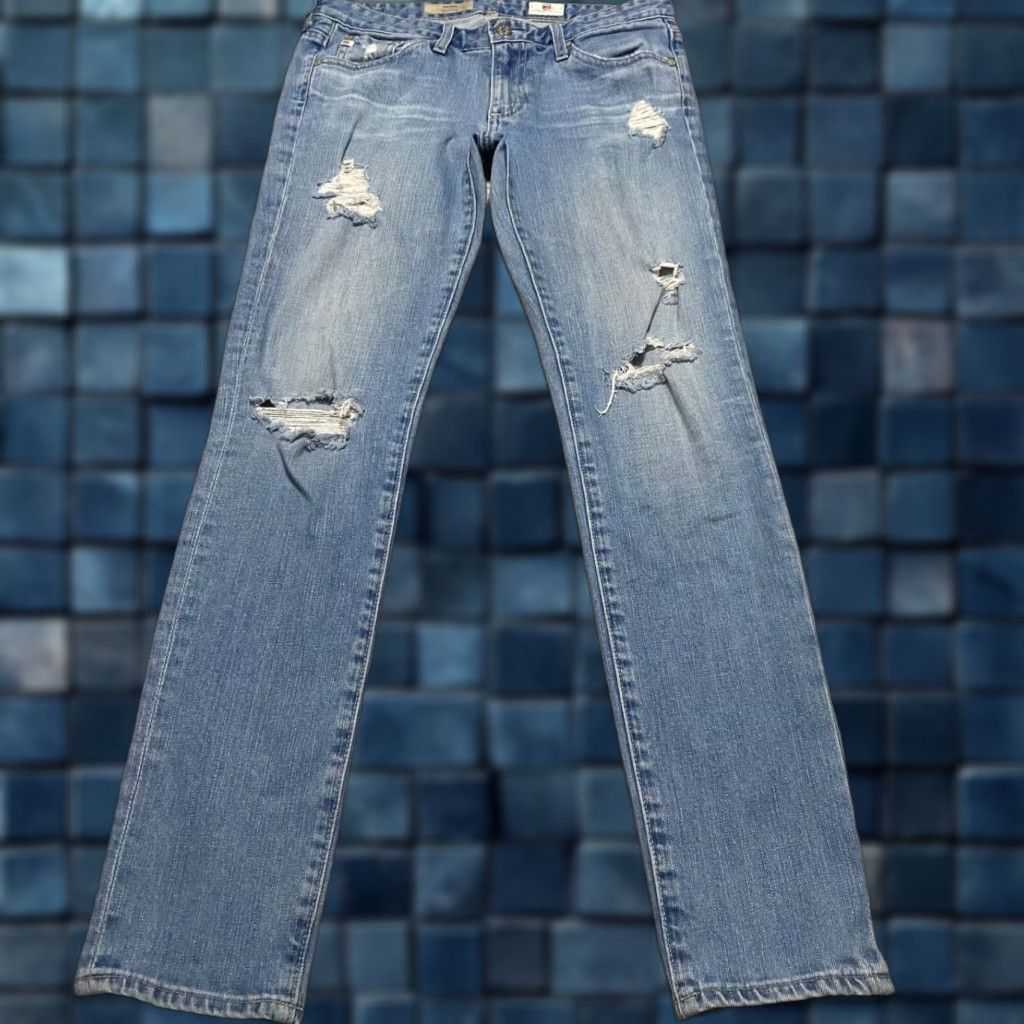 Denime AG Adriano Goldschmied Jeans Womens 27 Blue Denim Cigarette Skinny Distressed Jeans Size 27" / US 4 / IT 40 - 1 Thumbnail