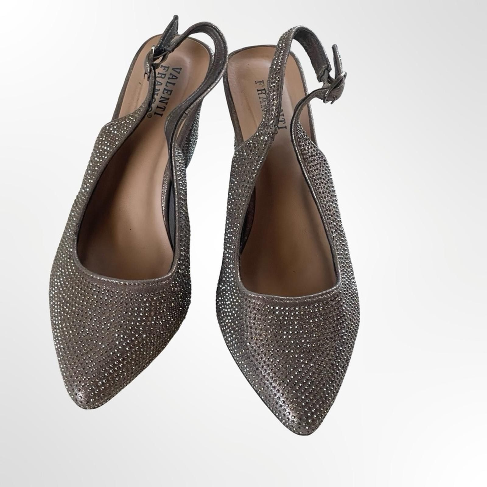 Other Valenti Franco Silver Rhinestone Slingback Block Heels - 7.5 Size US 7.5 / IT 37.5 - 3 Thumbnail