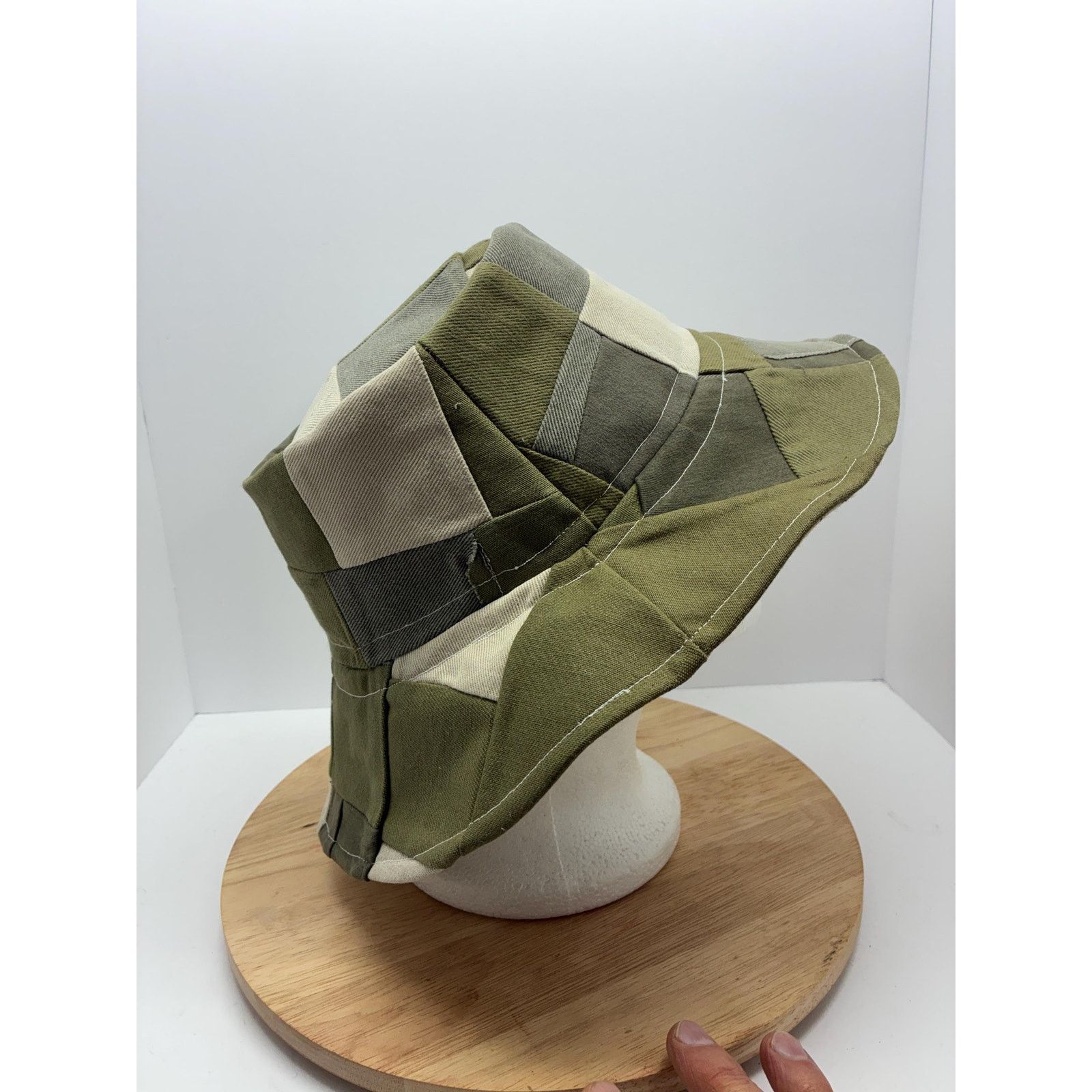 Other Handmade Patchwork Bucket Hat, Olive Green Neutral Hat, Wool Size ONE SIZE - 9 Thumbnail