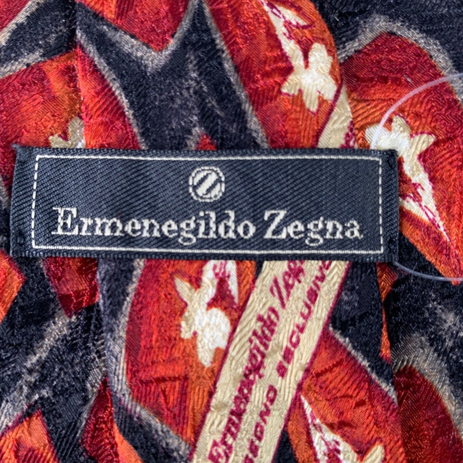 Ermenegildo Zegna ERMENEGILDO ZEGNA Burgundy Black Abstract Silk Tie Size ONE SIZE - 4 Thumbnail