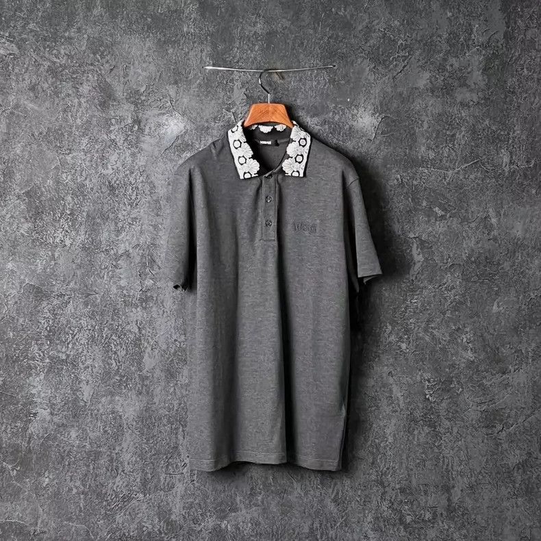 Versace VERSACE Gray Cotton Short Sleeve Polo - dmc Size US M / EU 48-50 / 2 - 1 Thumbnail