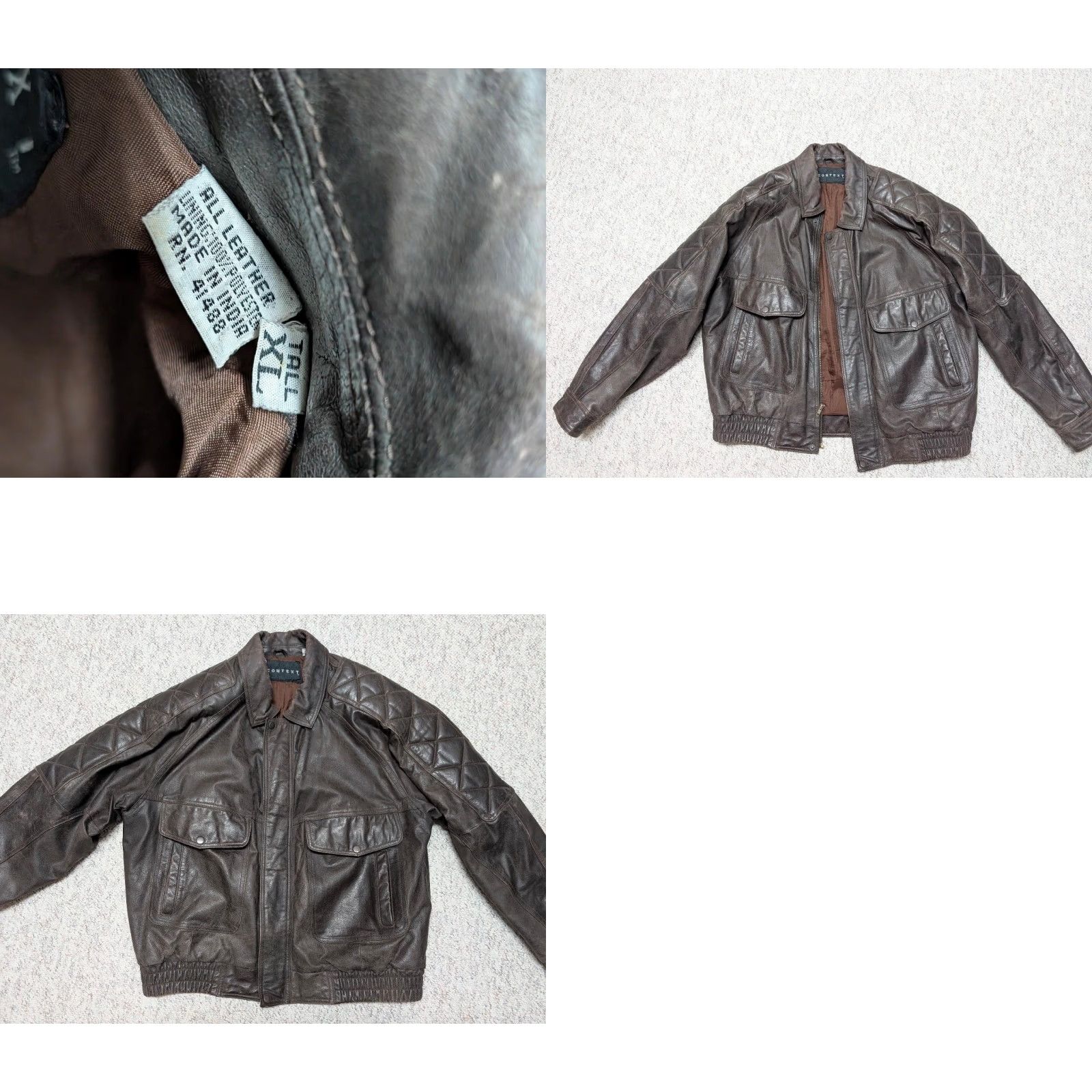 Vintage VINTAGE Context Leather Jacket BOMBER motorcycle XLT brown Patina cowhide Mens XL-TAG XS? Size US XL / EU 56 / 4 - 8 Thumbnail