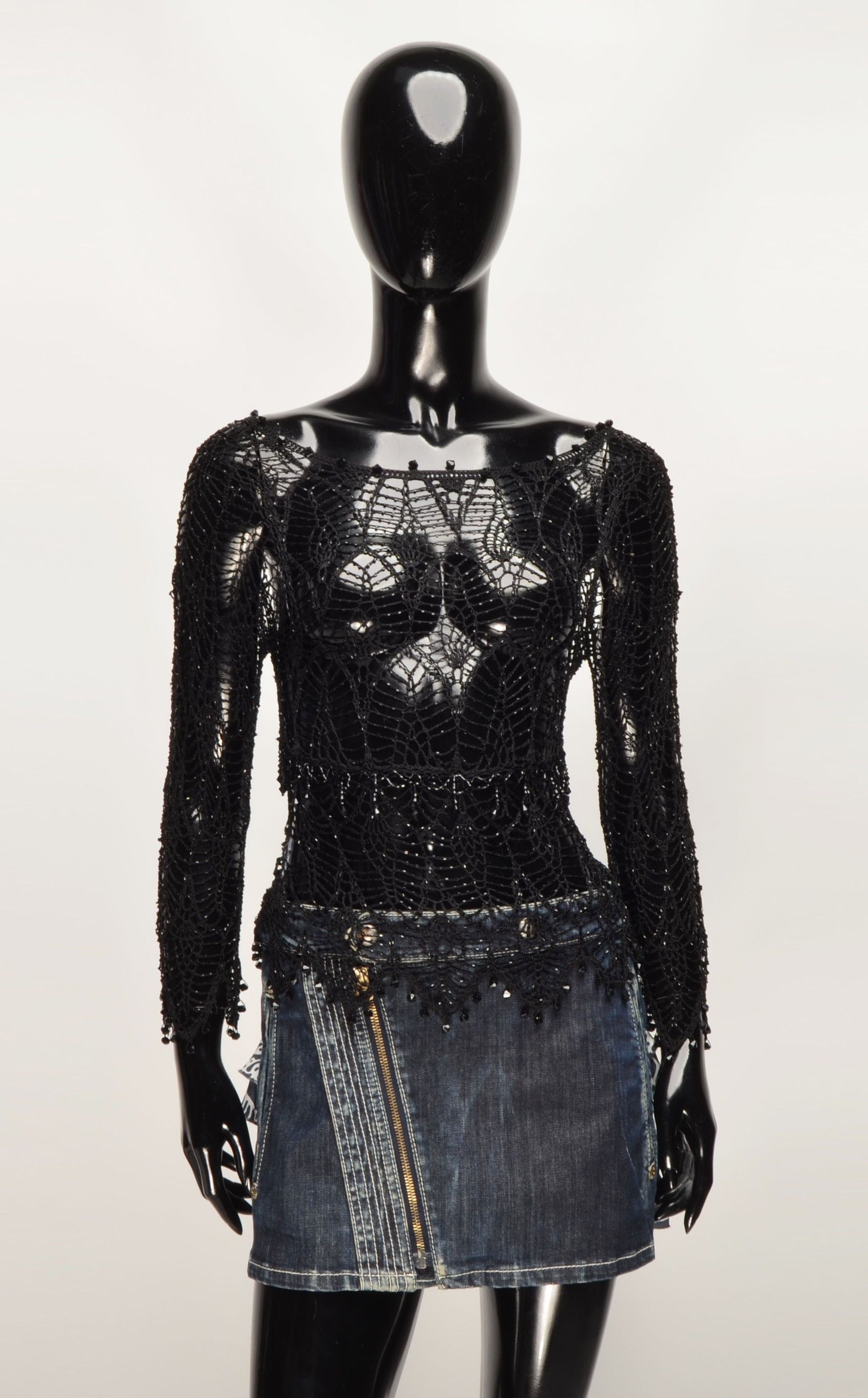 Designer Vintage Y2K Crochet Knit Sparkle Whimsigoth Blouse Size ONE SIZE - 1 Thumbnail
