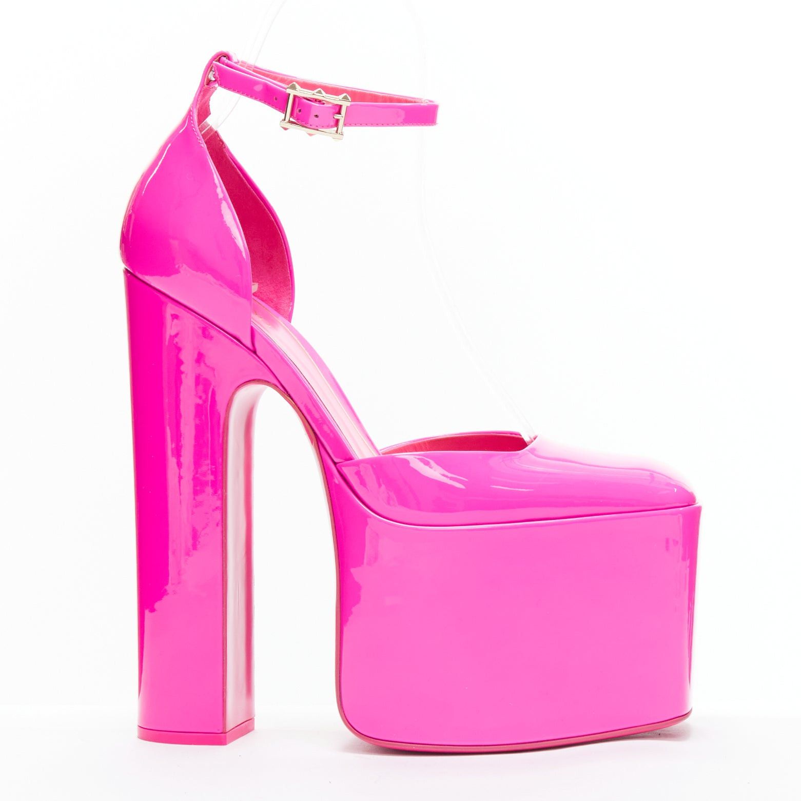 Valentino VALENTINO Runway Discobox 180 hot pink patent platform ankle strap heels EU39 Size US 9 / IT 39 - 1 Thumbnail