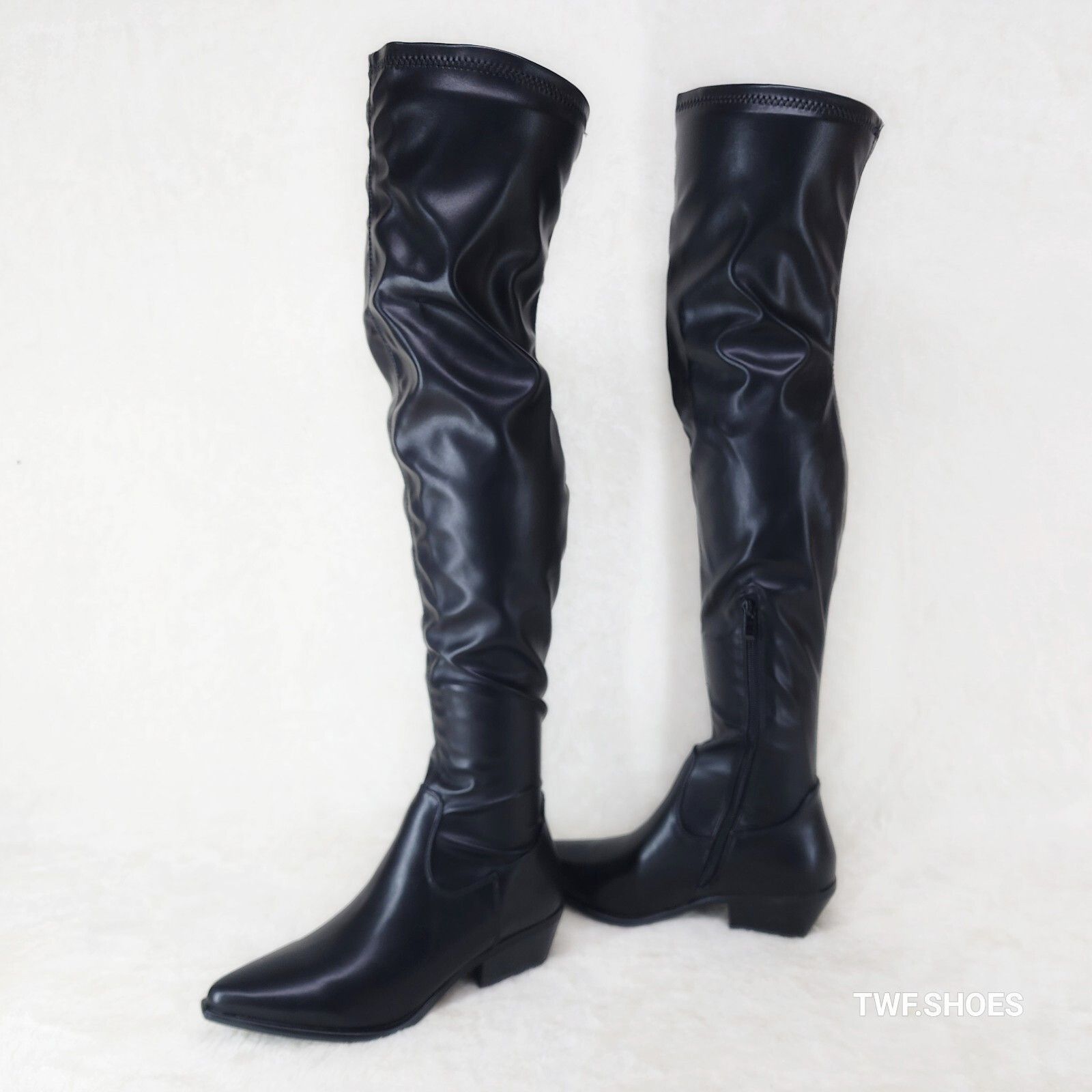 Other Rodeo Rider Black Stretch Faux Leather Western Cowgirl Thigh Size US 7 / IT 37 - 1 Thumbnail