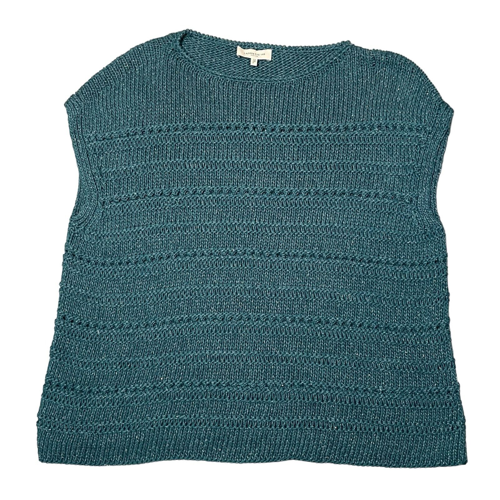 Lafayette 148 Lafayette 148 Knit Top Bateau Neck Cotton Silk Teal Medium Size M / US 6-8 / IT 42-44 - 2 Thumbnail