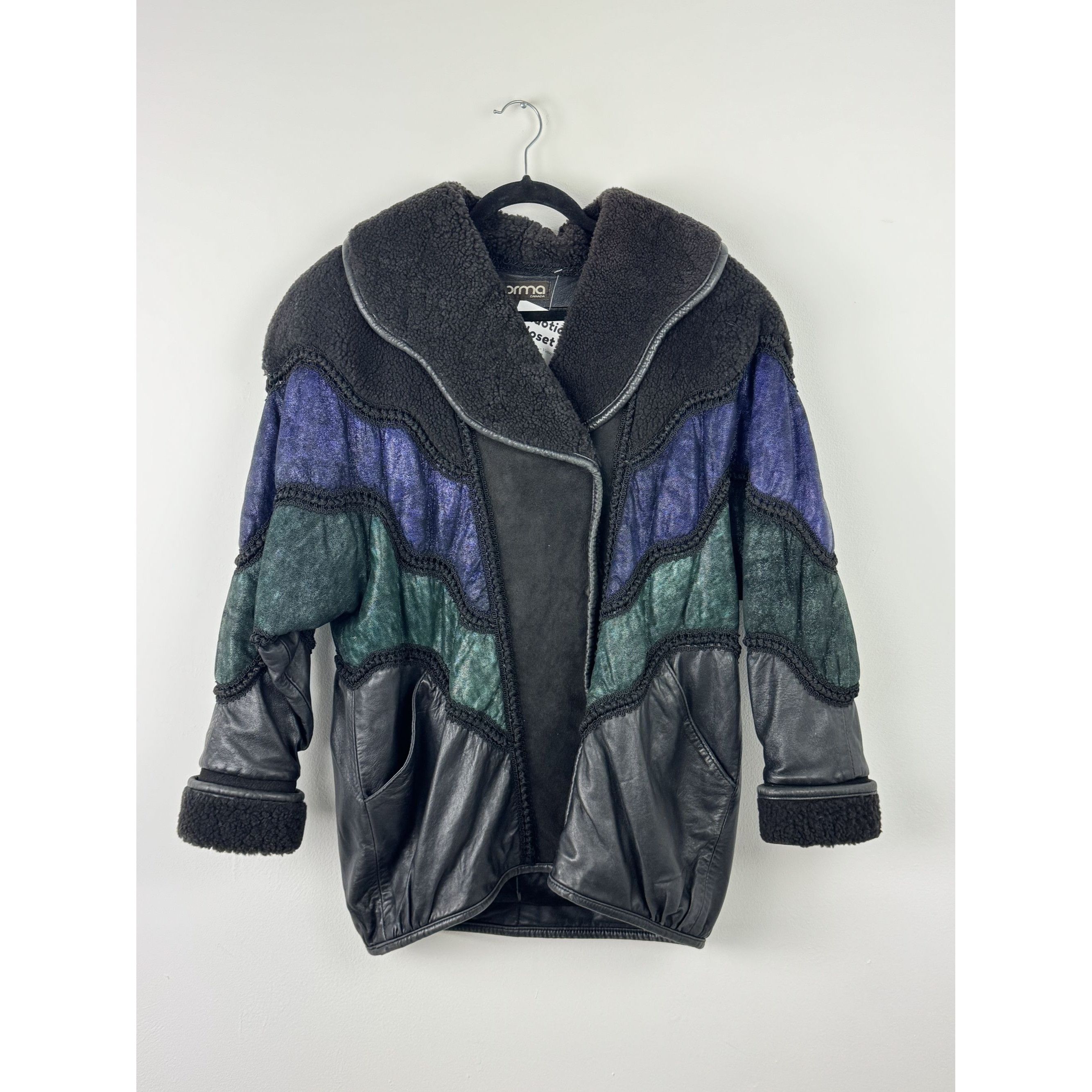 Other Rare Vintage Norma Patchwork Purple & Blue Winter Leather Co Size L / US 10 / IT 46 - 2 Thumbnail