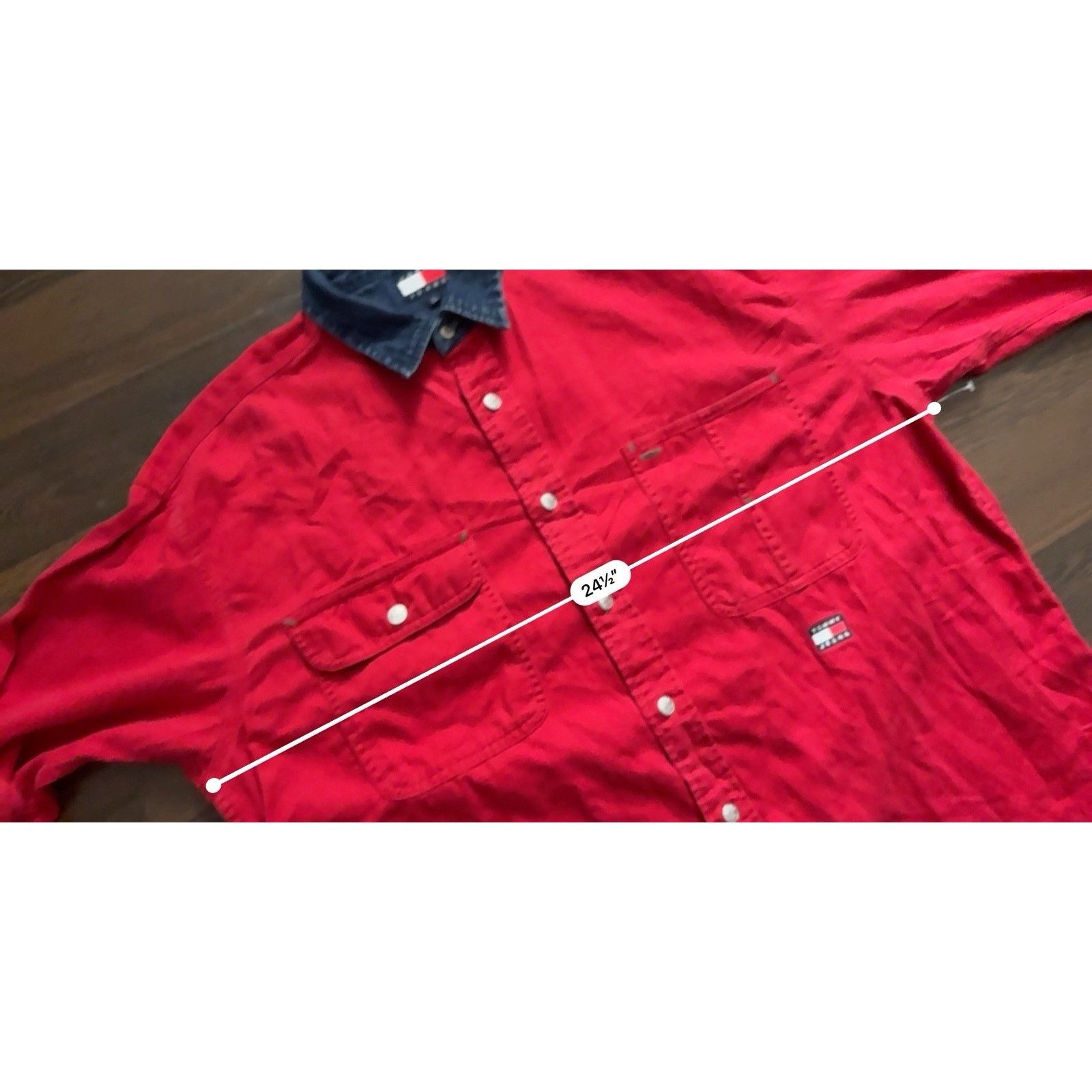 Tommy Hilfiger THF Mens Shirt L Red Vintage 90's Denim Collar Metal Buttons Size US L / EU 52-54 / 3 - 8 Thumbnail
