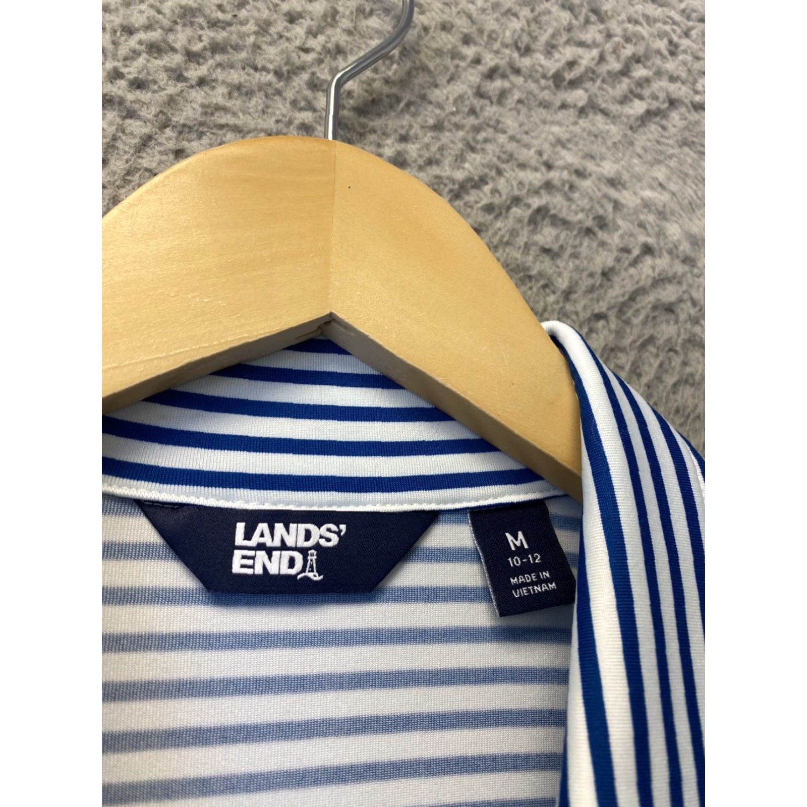 Lands' End VINTAGE Lands' End Active Shirt Woman Casual 3/4 Sleeve Collared Nylon Spandex Blue White Striped M Adults Womens Size M / US 6-8 / IT 42-44 - 2 Thumbnail