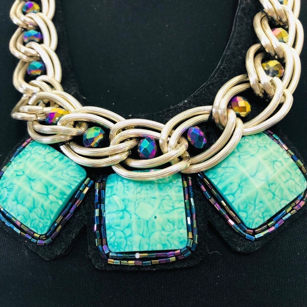Vintage Pendants Choker Chunky Bib Necklace Turquoise Gold Earrings Size ONE SIZE - 3 Thumbnail