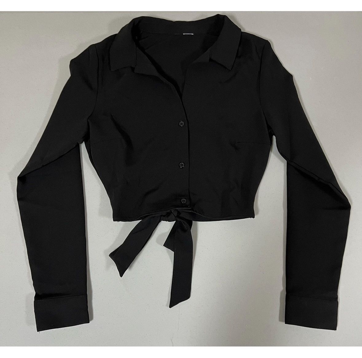 Vintage Black Collared Button-Down Tie-Back Shirt Top Blouse Size S🖤 Size S / US 4 / IT 40 - 1 Thumbnail