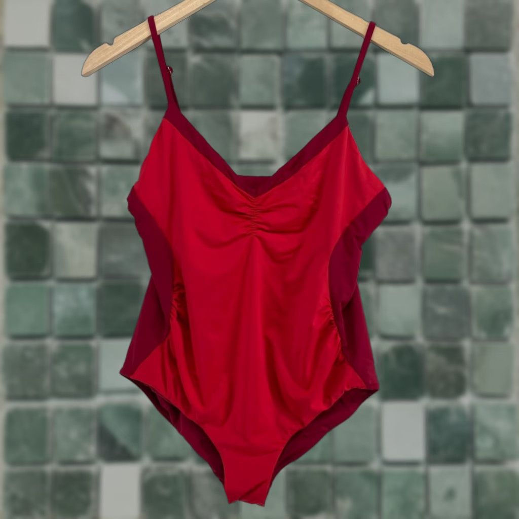 Vintage Hatch Swimsuit S One Piece Ruched Maternity Spaghetti Strap Unpadded Red Usa, Women's