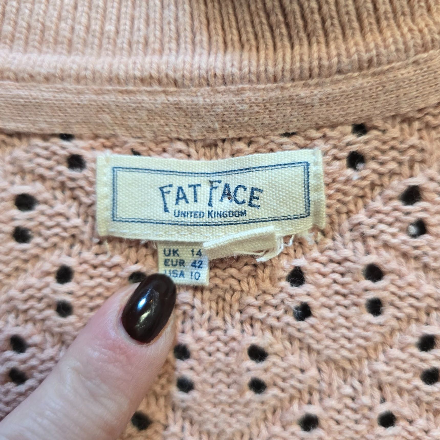 FatFace Fat Face Sweater Womens Size 10 Pink Crochet Knit Long Sleeve Cottage Casual Shirt Pullover Womens Knitted Lightweight V-Neck Knitwear Size L / US 10 / IT 46 - 4 Thumbnail