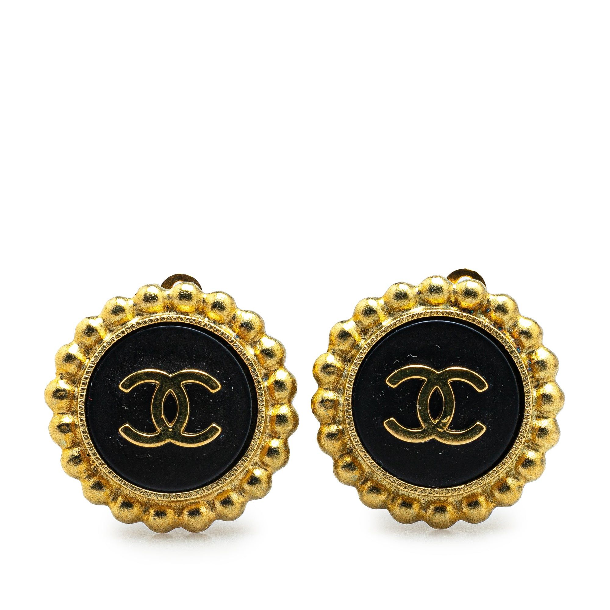 Chanel Chanel Gold Plated Acrylic CC Button Clip On Earrings Gold Size ONE SIZE - 1 Thumbnail