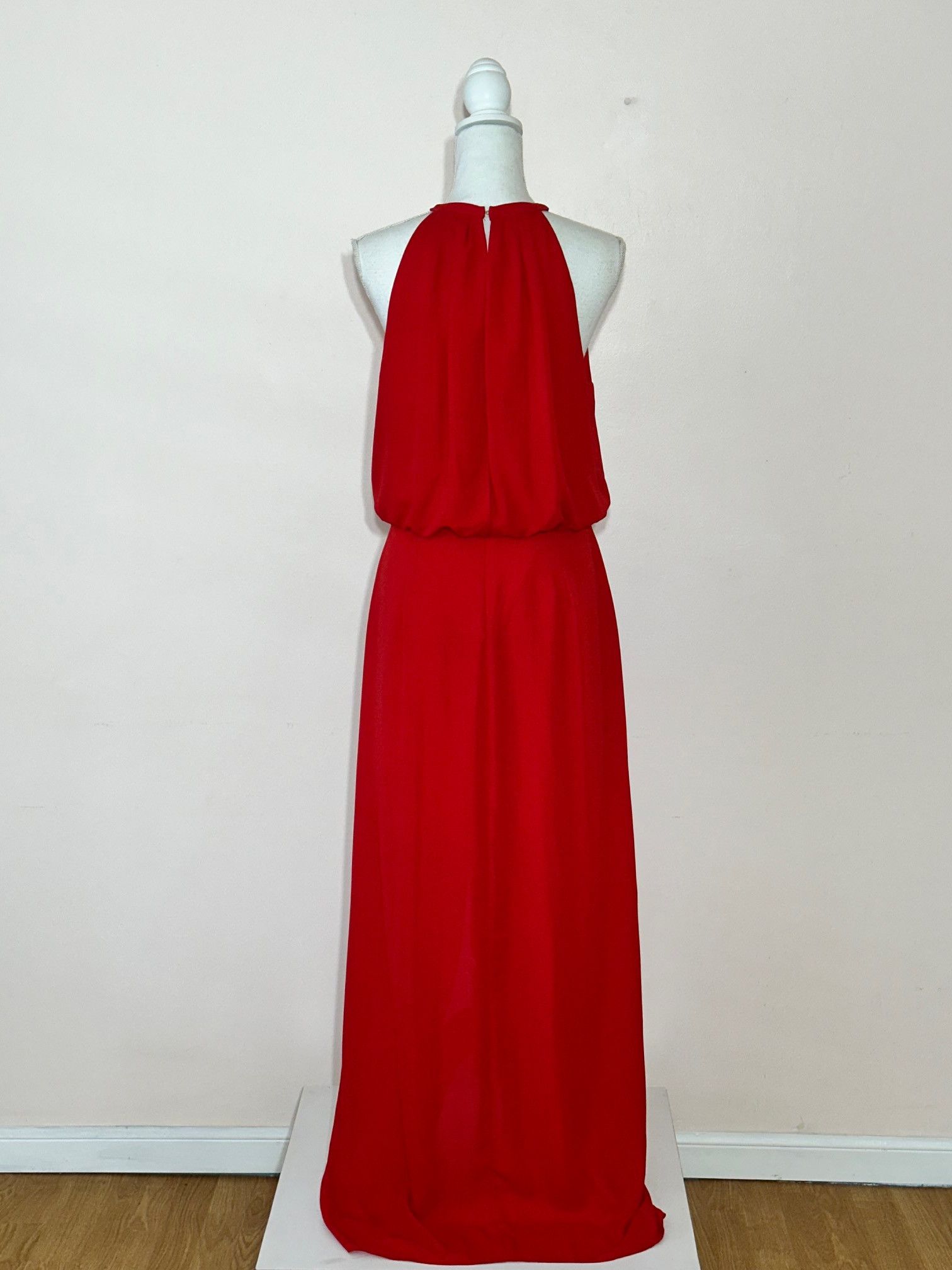 Designer Xscape Red Chiffon Draped Halter Strap Top Gown Size 12 Size XL / US 12-14 / IT 48-50 - 3 Thumbnail