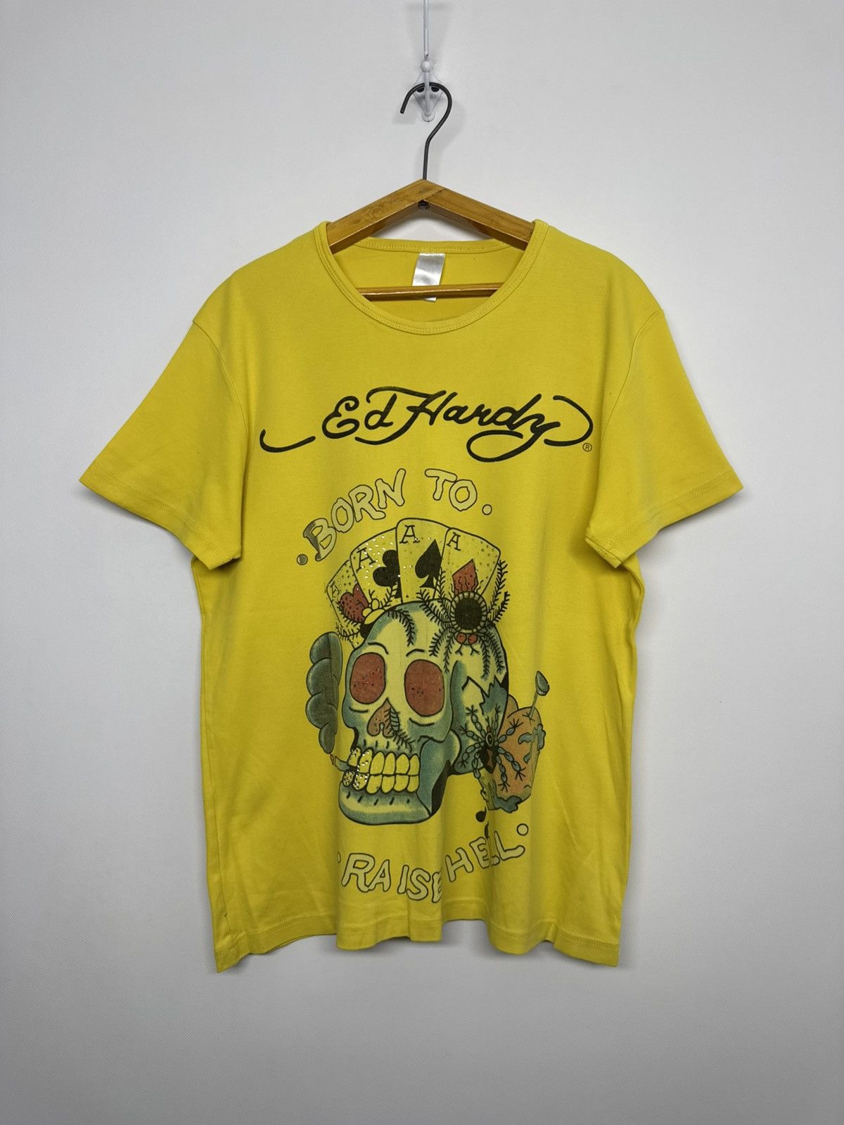 Ed Hardy Vintage Y2K Ed Hardy Skull Born To Raised Hell T Shirt Size US M / EU 48-50 / 2 - 1 Thumbnail